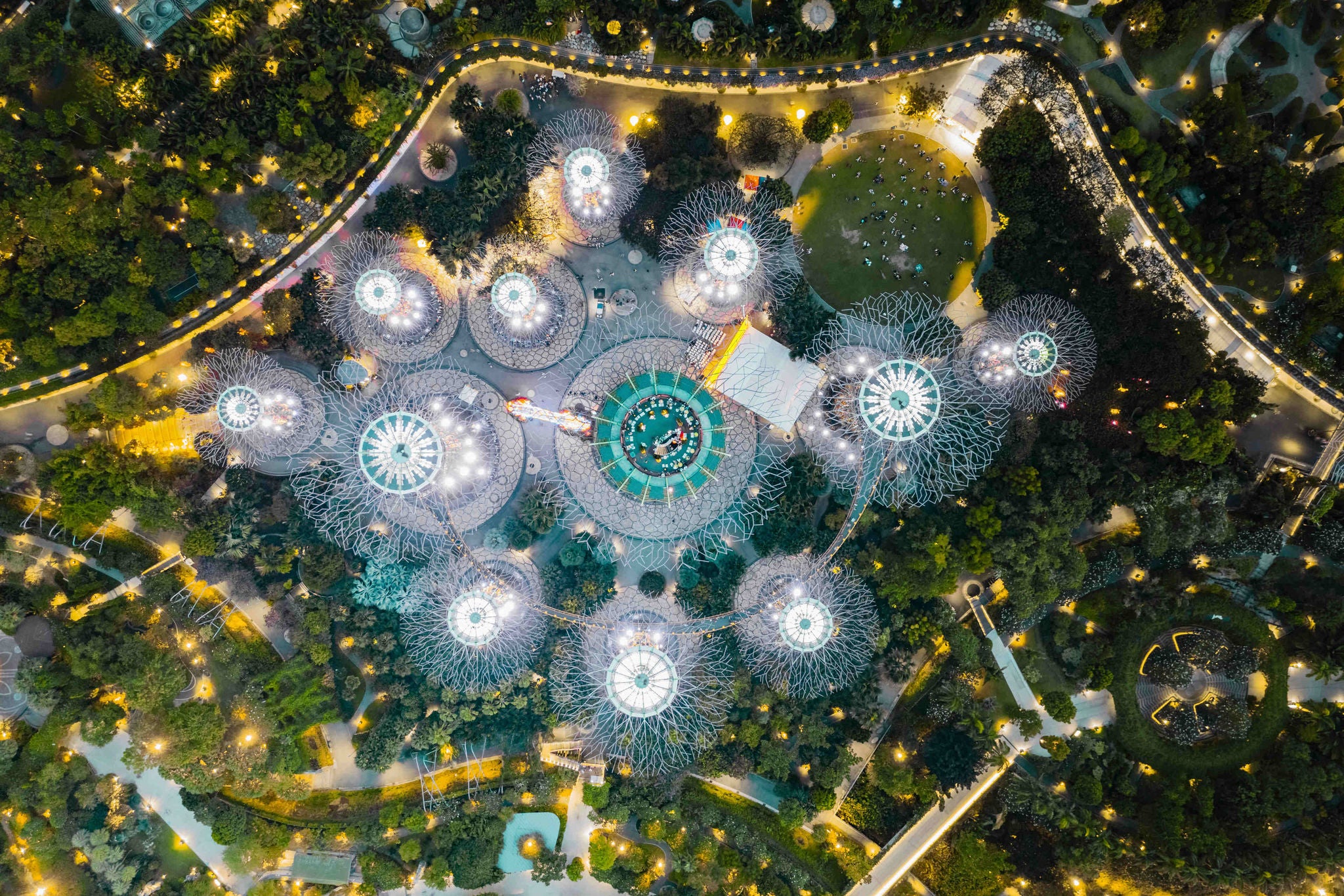 Top down view of colorful campus