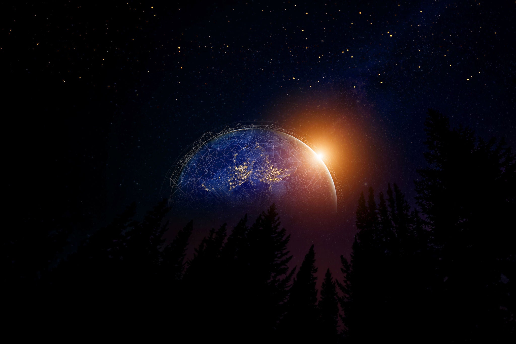 Illustrasjon av jorden med digitalt nettverk.