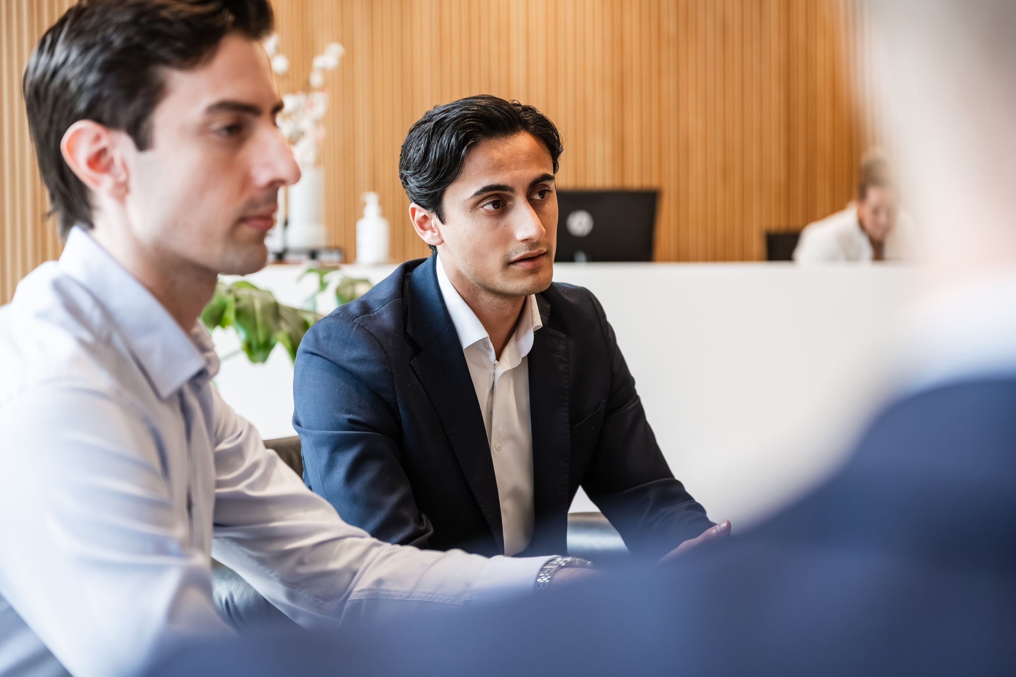 Strategy professionals collaborating during a business discussion