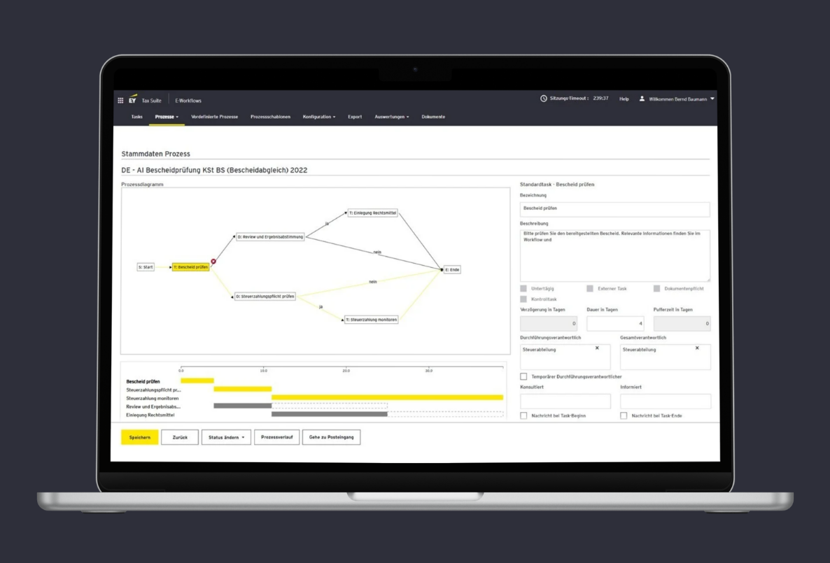 Laptop zeigt Prozess Tab in Tax Notice Center