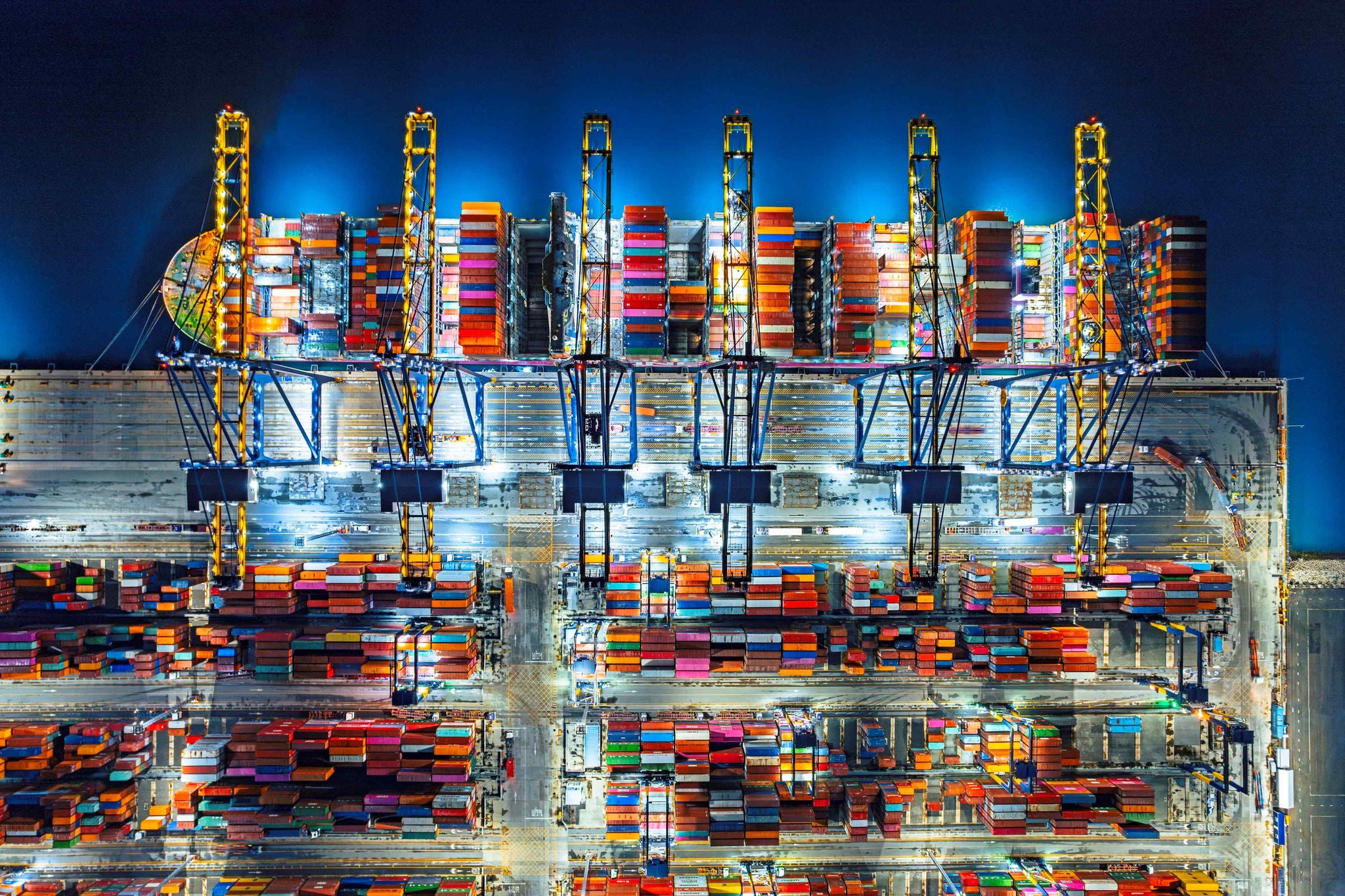 Aerial top view logistics and transportation of container