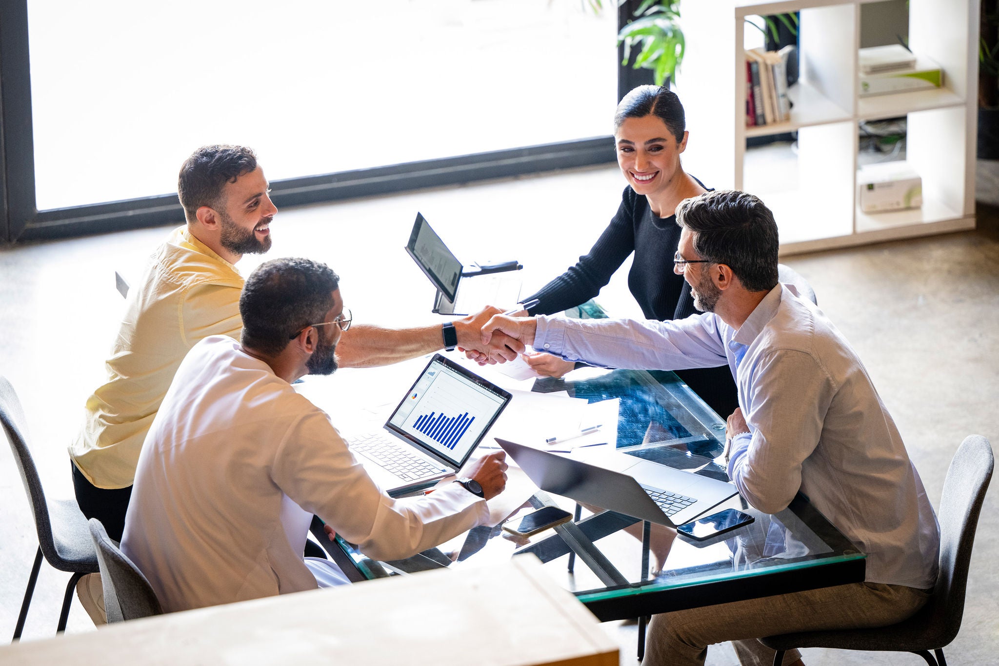 Successful business meeting between business owners and customer