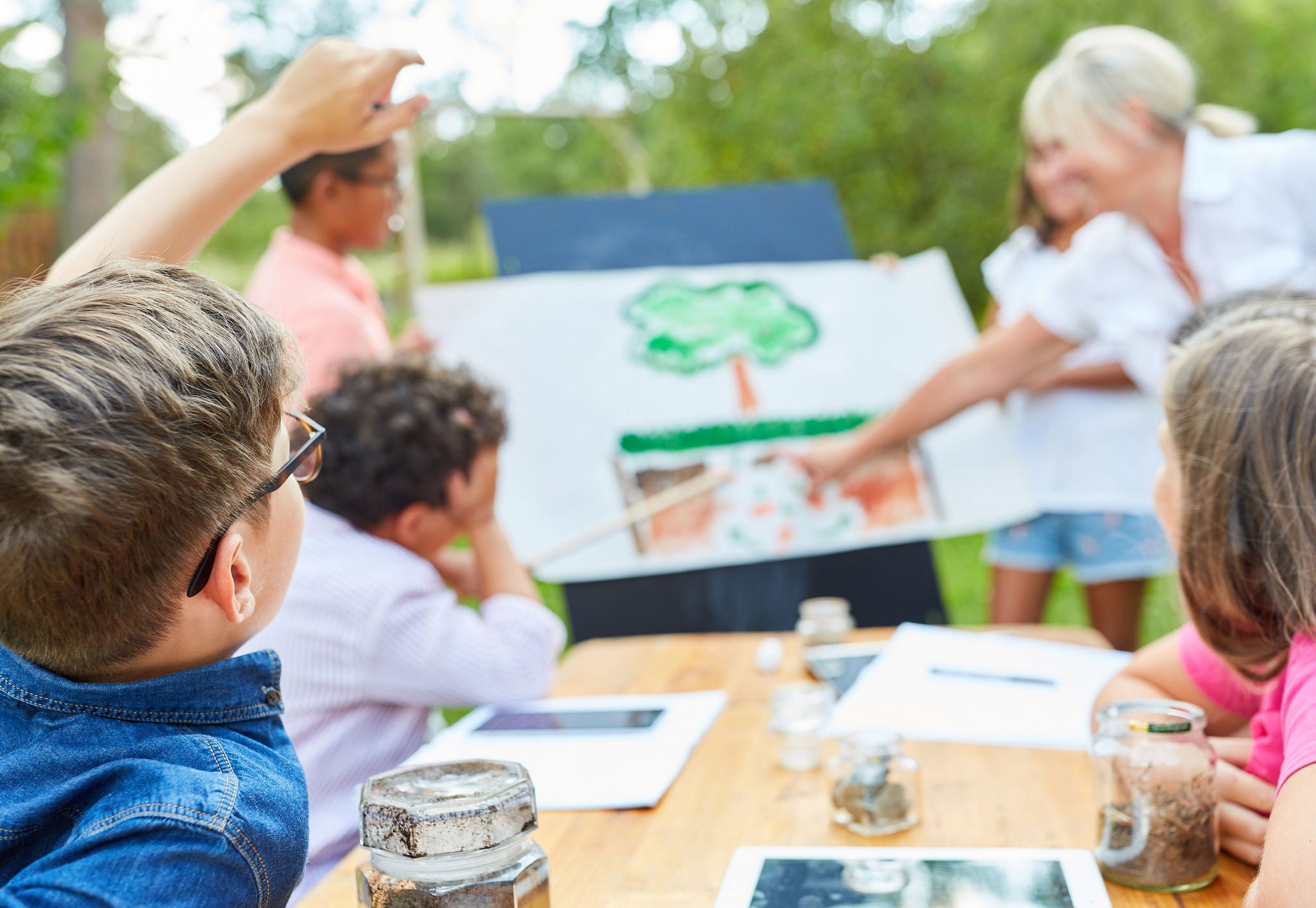 Children learn about biology and plants in summer school at summer camp