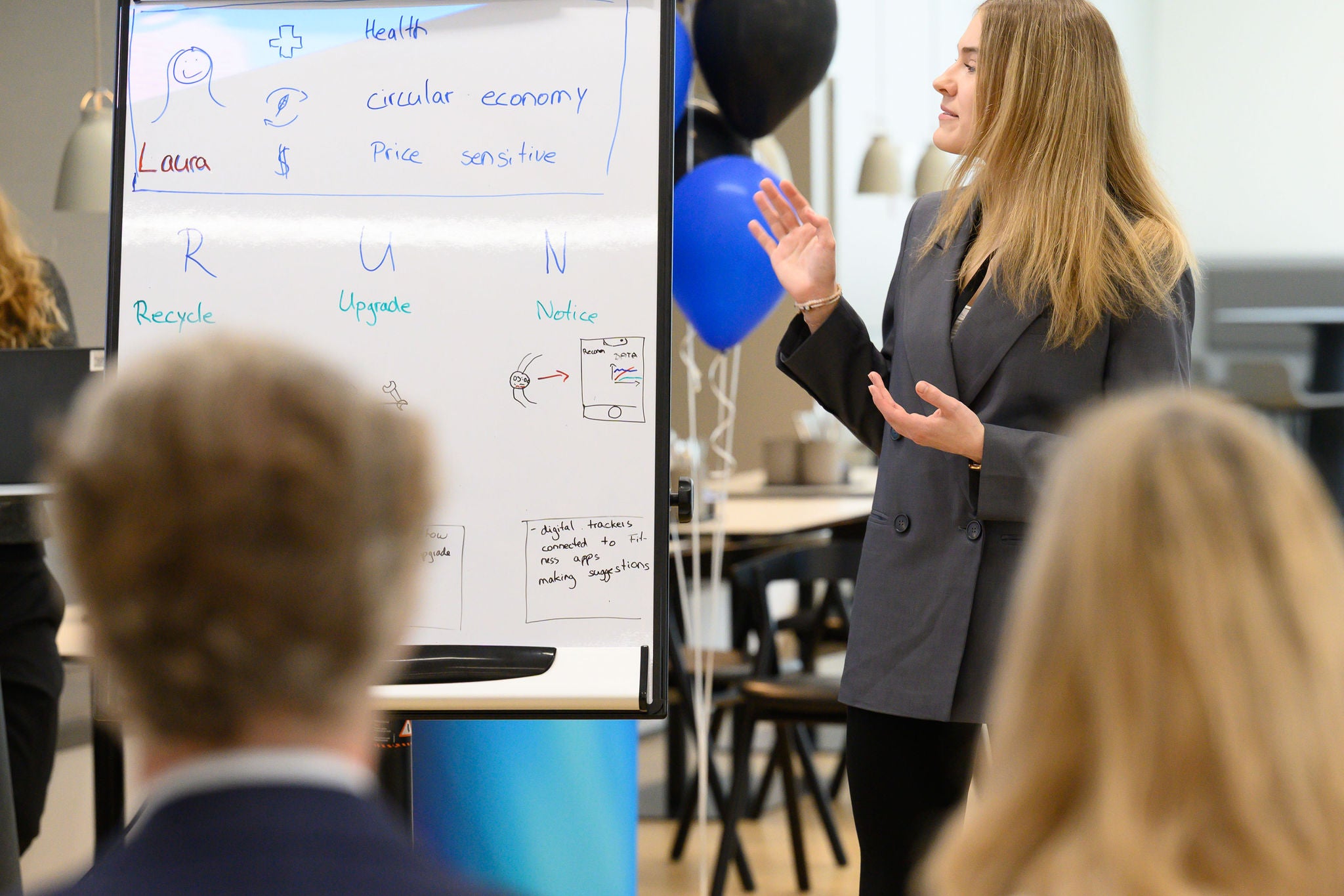 Woman presenting using whiteboard