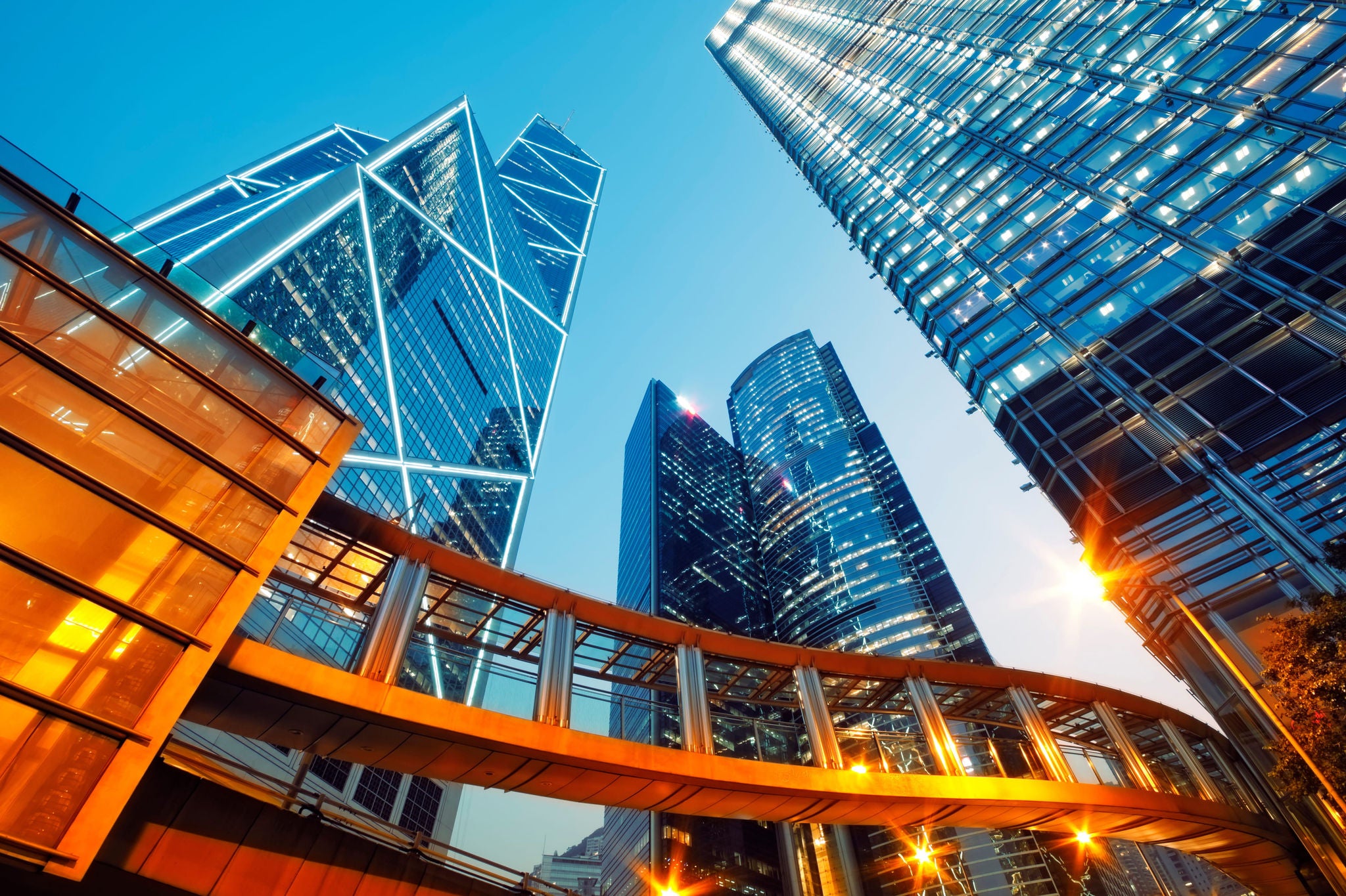 Three buildings in a circle