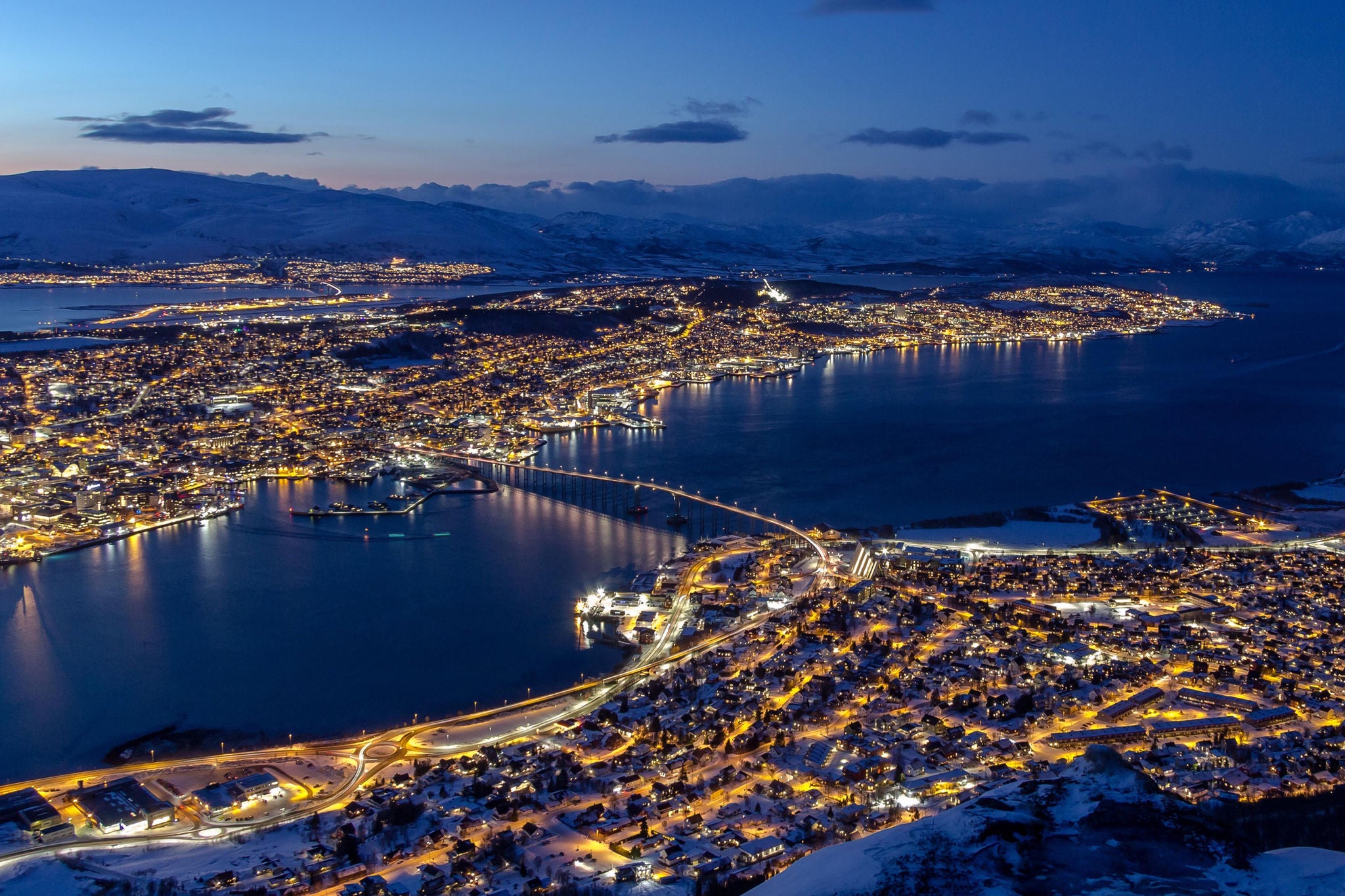 bridge city night light Norway