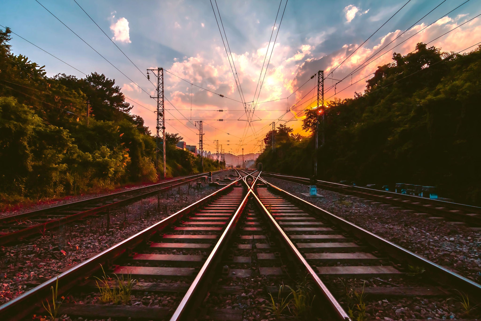 Antiquity railway at the sky of dawn 