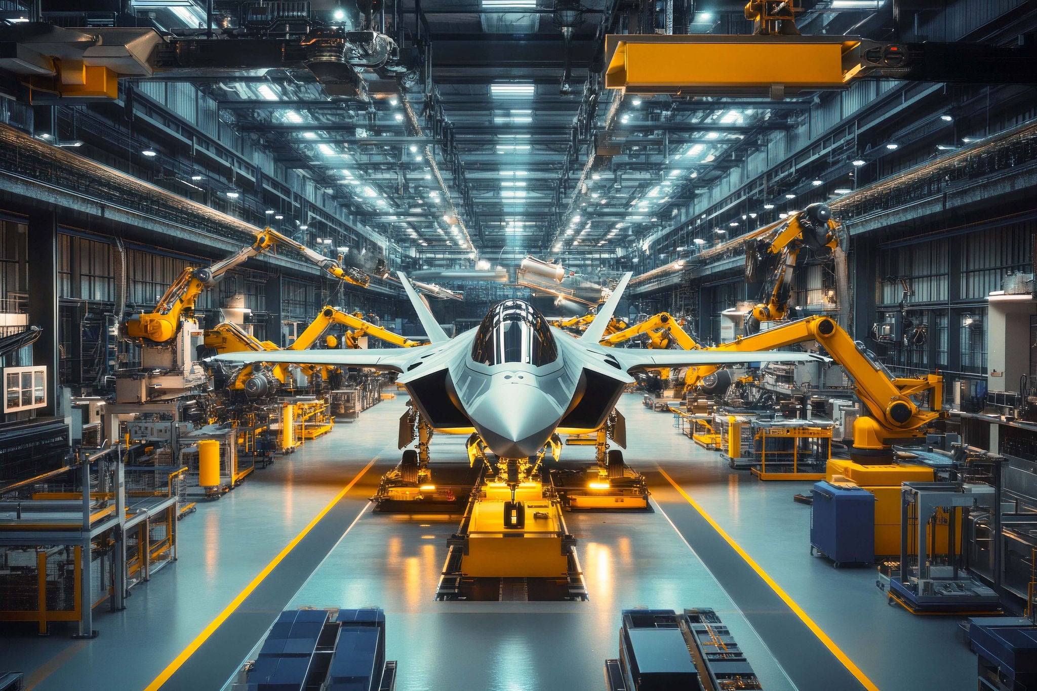 ey fighter jet assembly line robotic arms