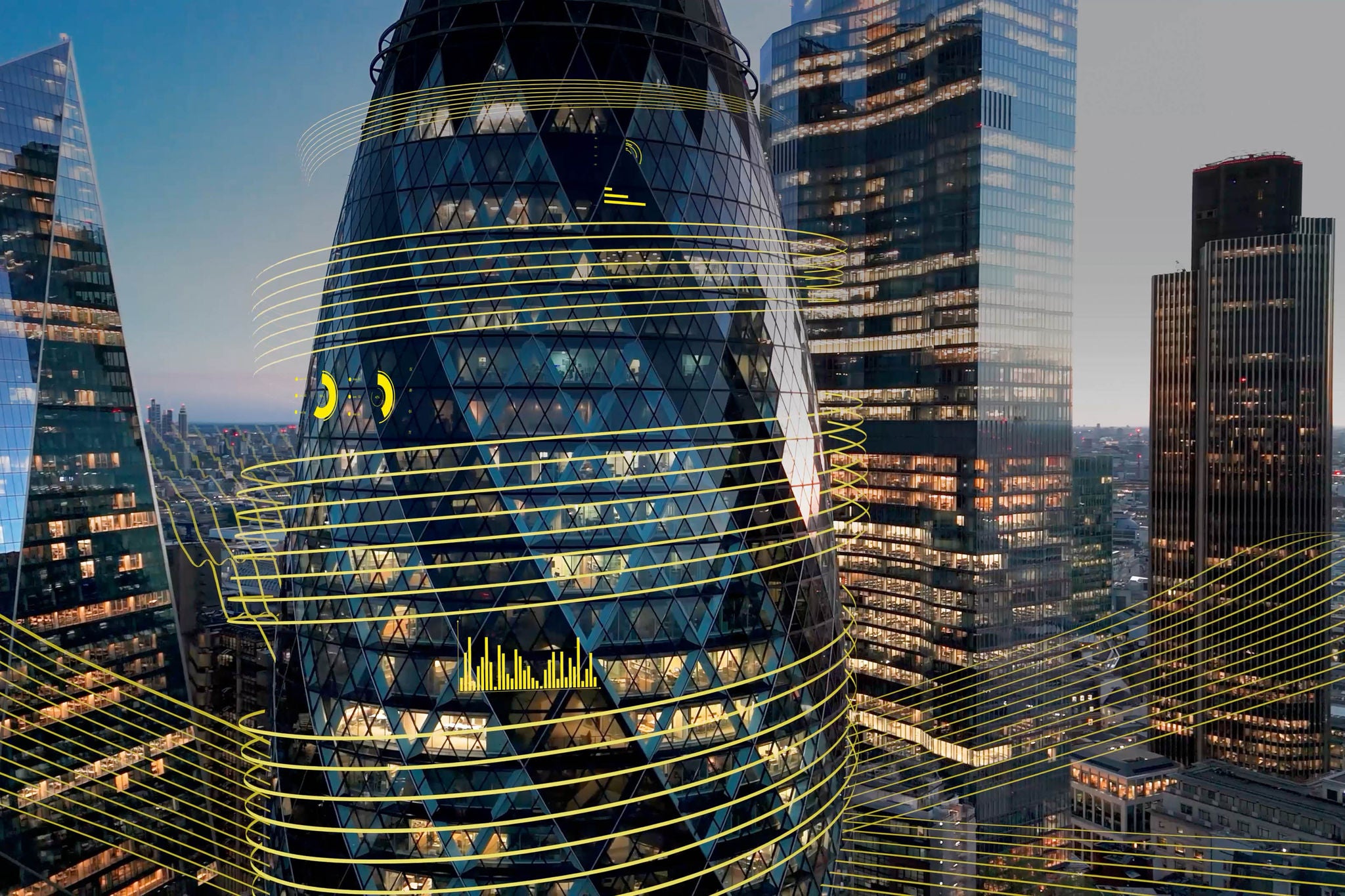 city of london skyscrapers at dusk