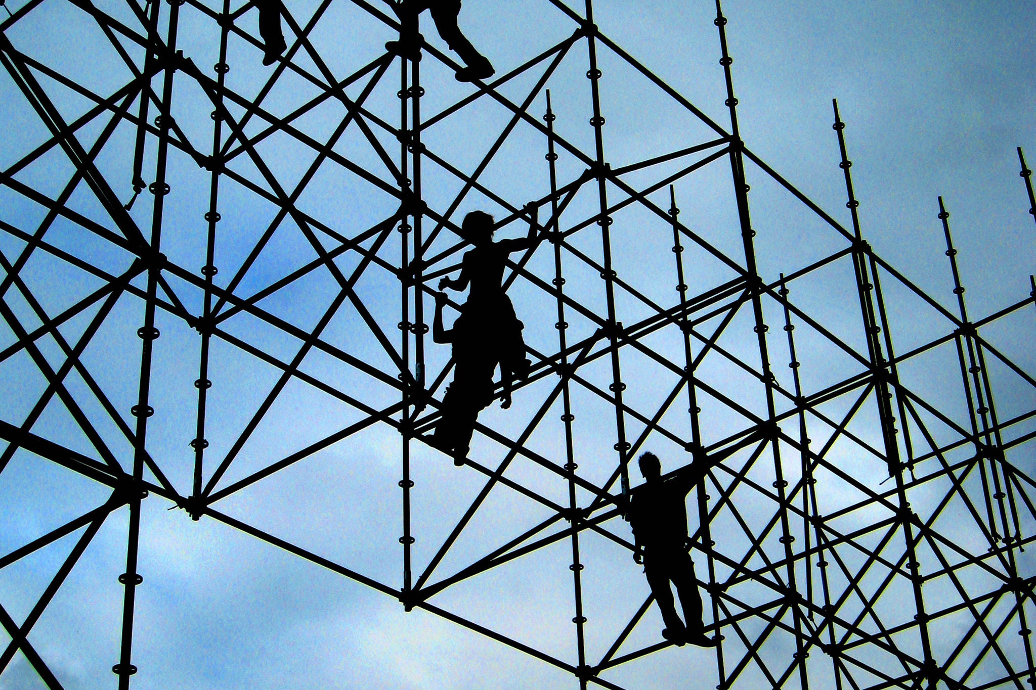 Working on construction frame