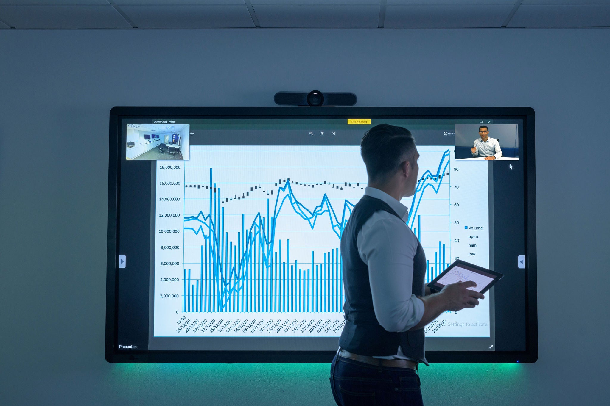 Businessman using video conferencing screen