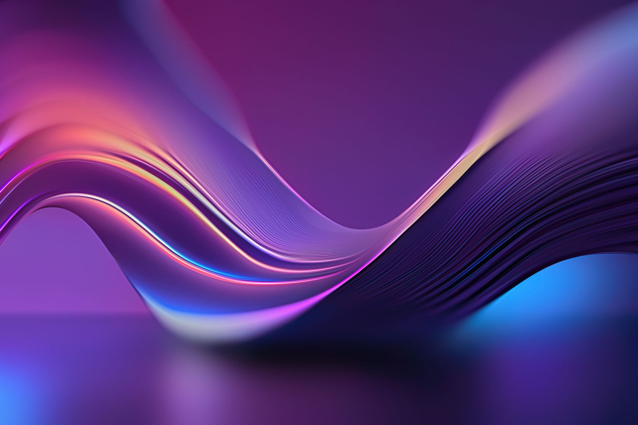 Vagues abstraites violettes avec reflets lumineux néon