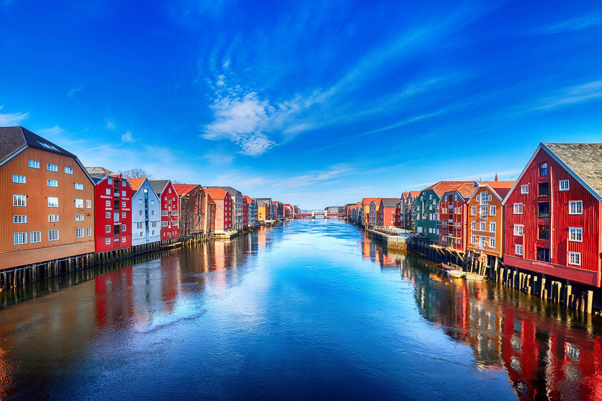 colorful houses over water in trondheim city norway