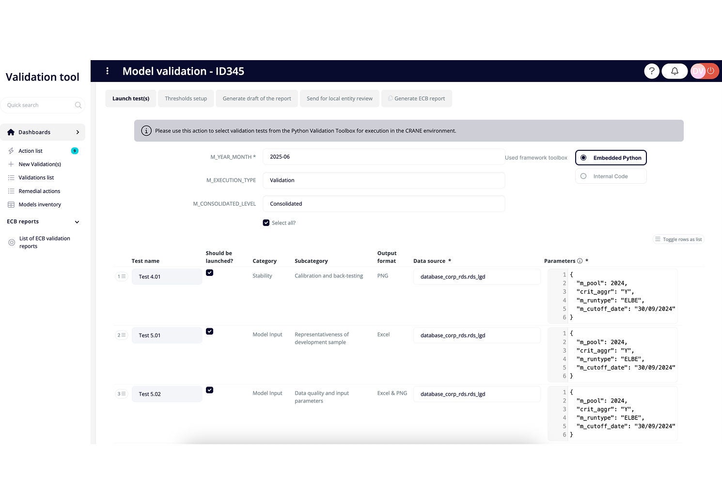 Test execution & configuration