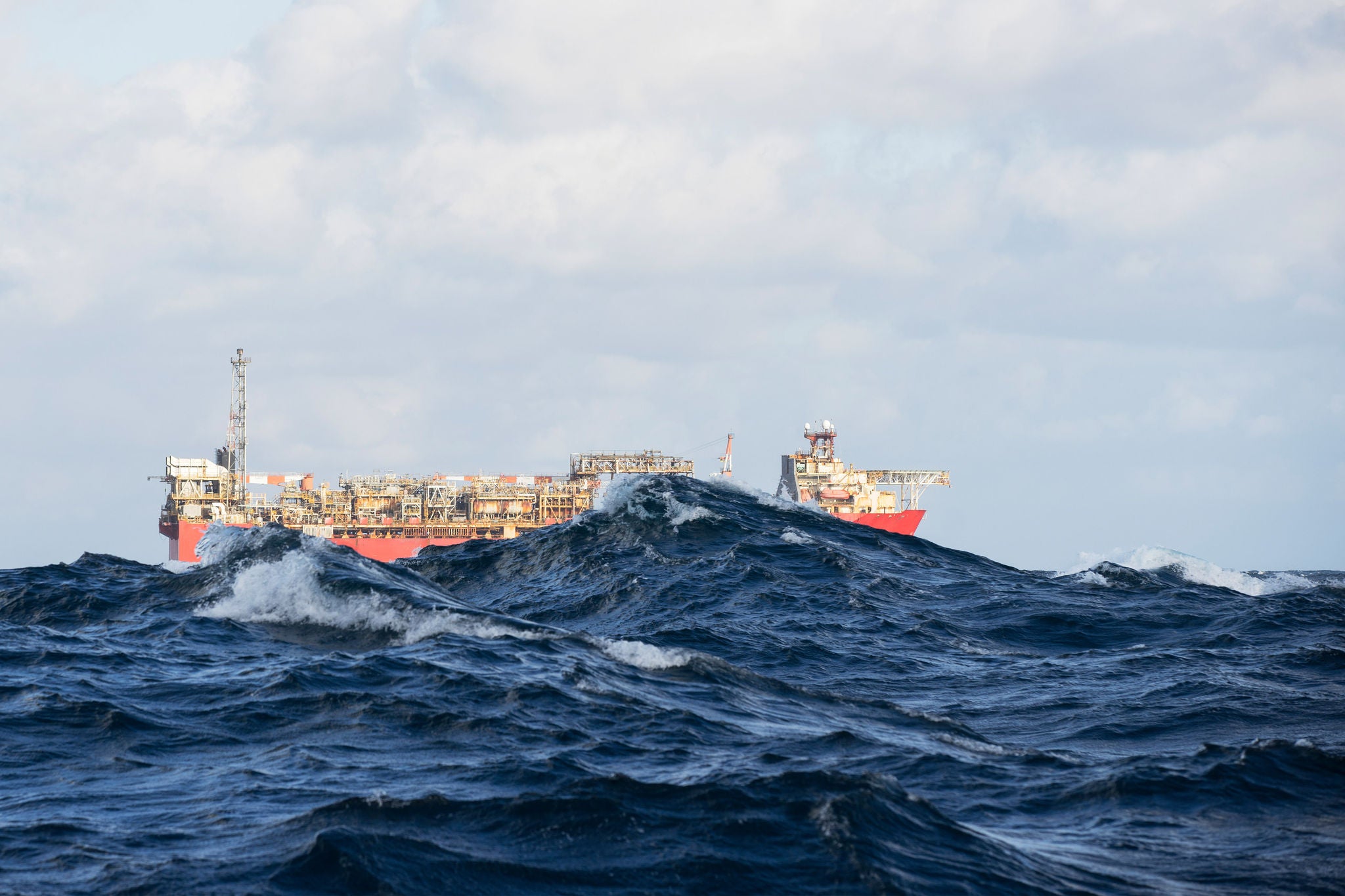 An offshore oil platform during rough sea