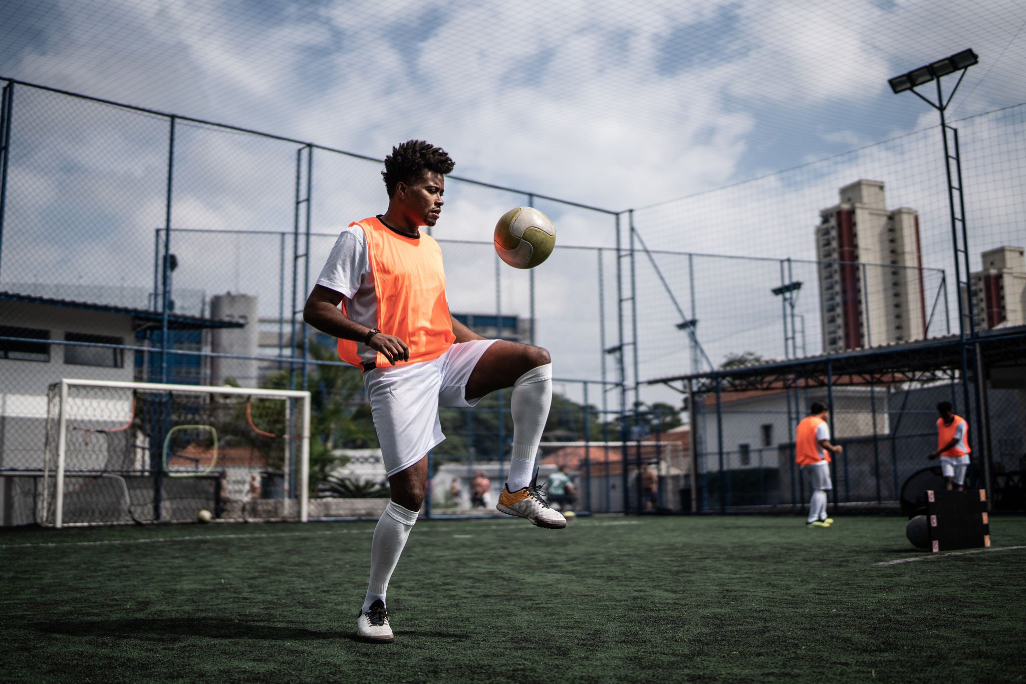 Player training on the soccer field