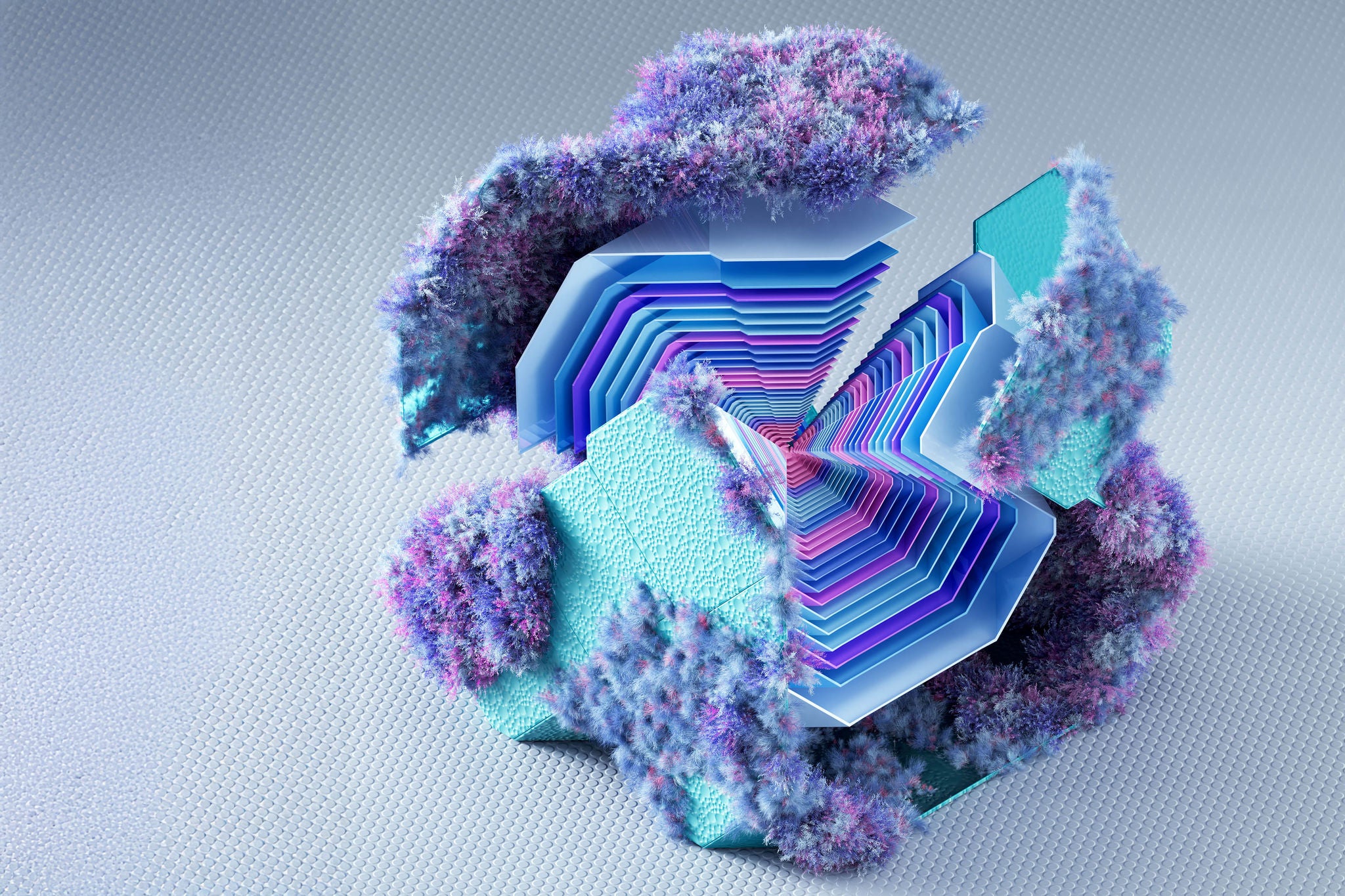 Geometric abstraction of layered creating a tunnel-like effect.