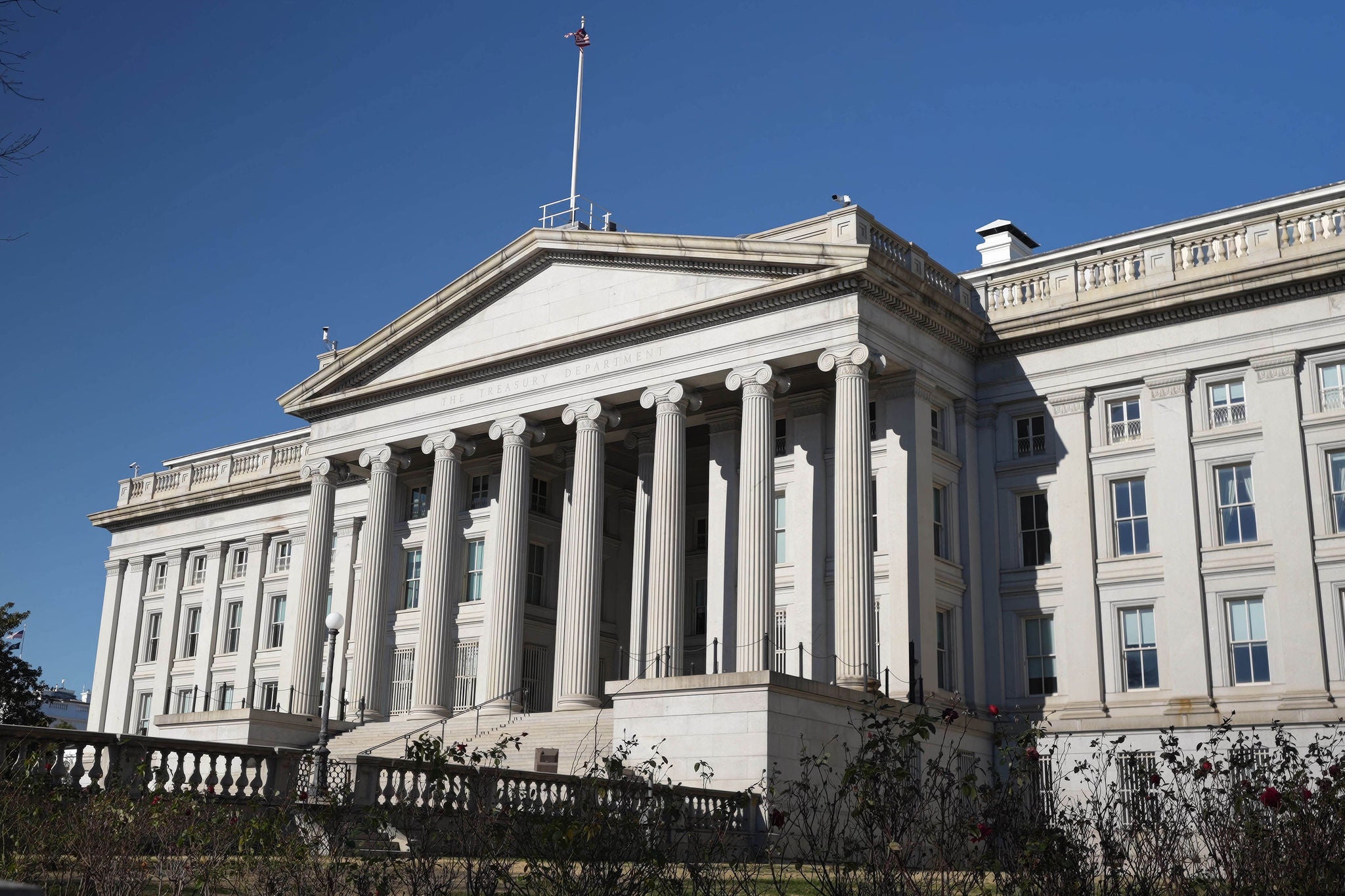 Front facade of us treasury department in dc