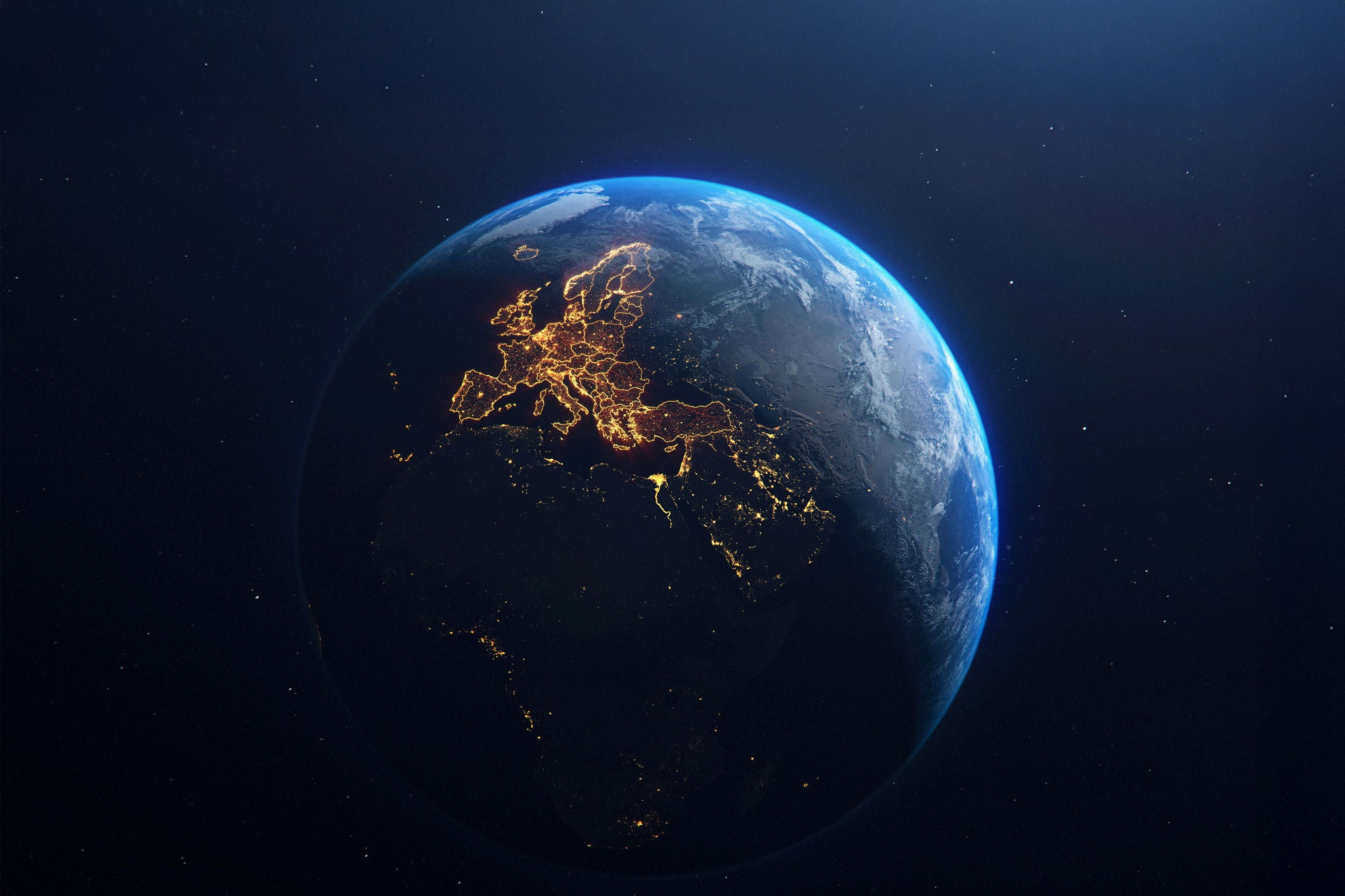Planet earth from space EU Europe countries highlighted
