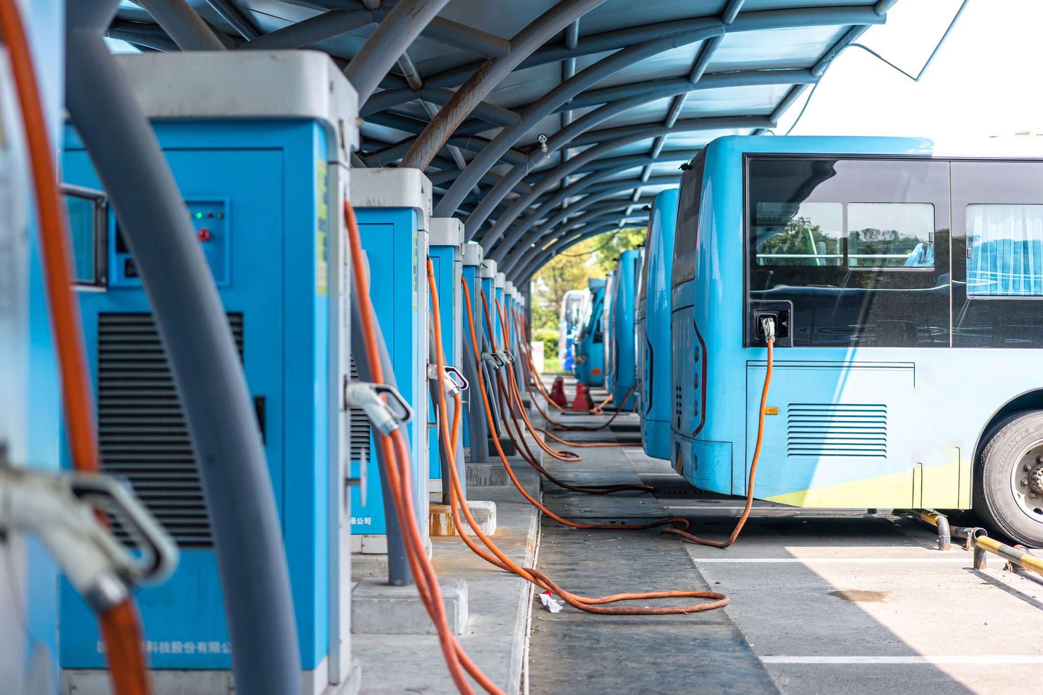 Busses charging at an electric startion