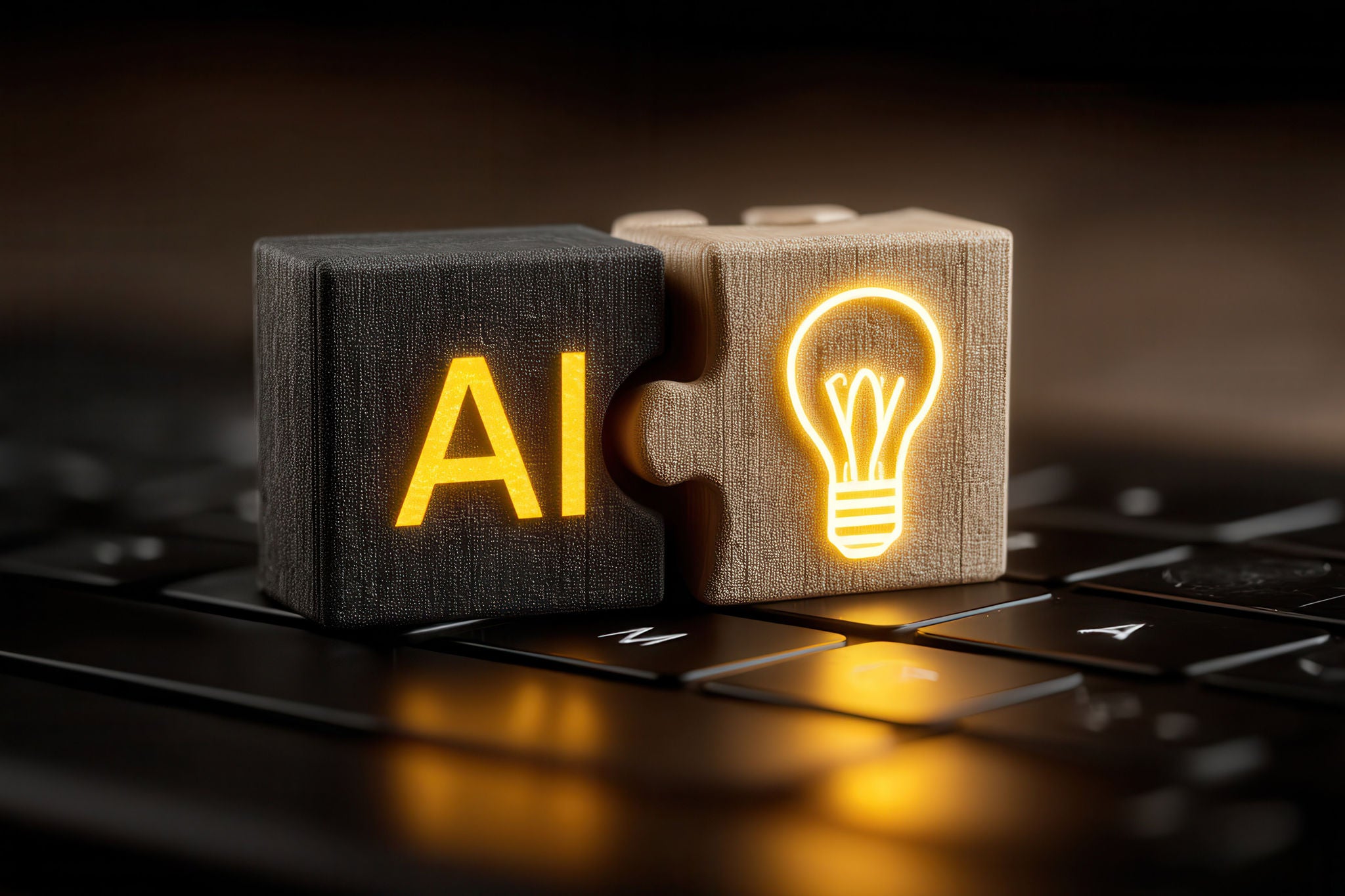 Exploring AI and creativity with puzzle pieces on a keyboard