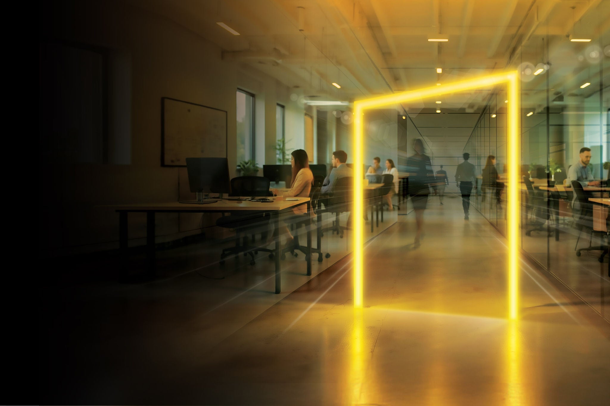 EY frame with person working in office