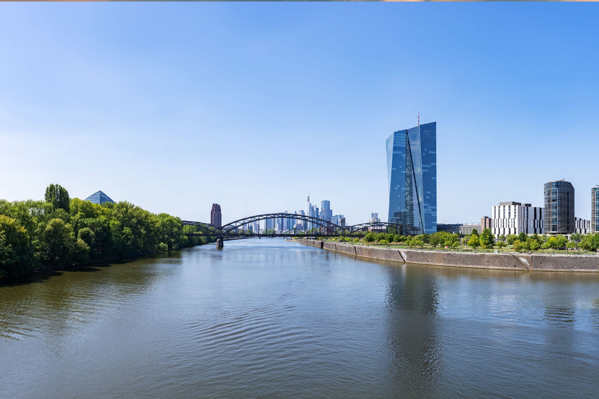 Panorama der Europäischen Zentralbank, Frankfurt am Main, Hessen, Deutschland