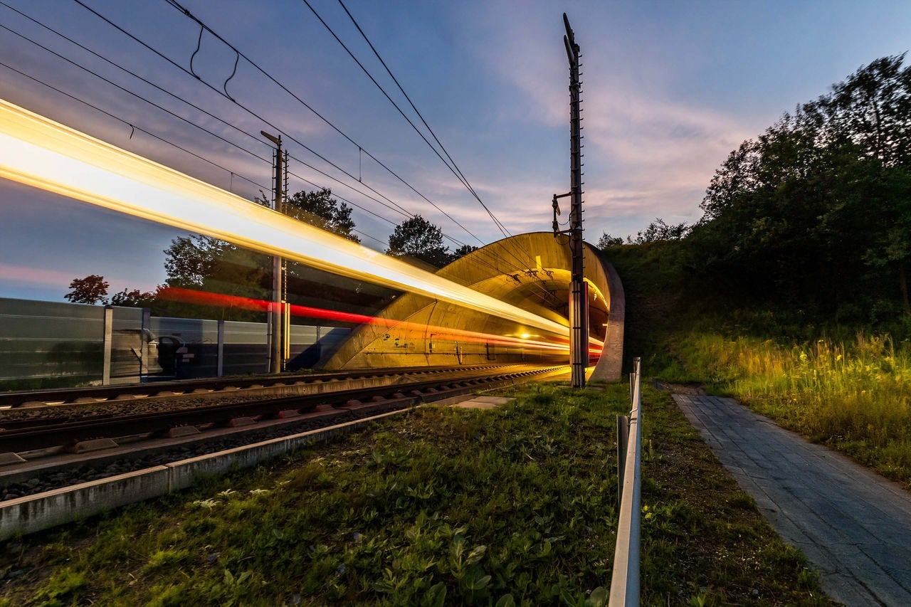 German high speed train "ICE" entering a tunnel.