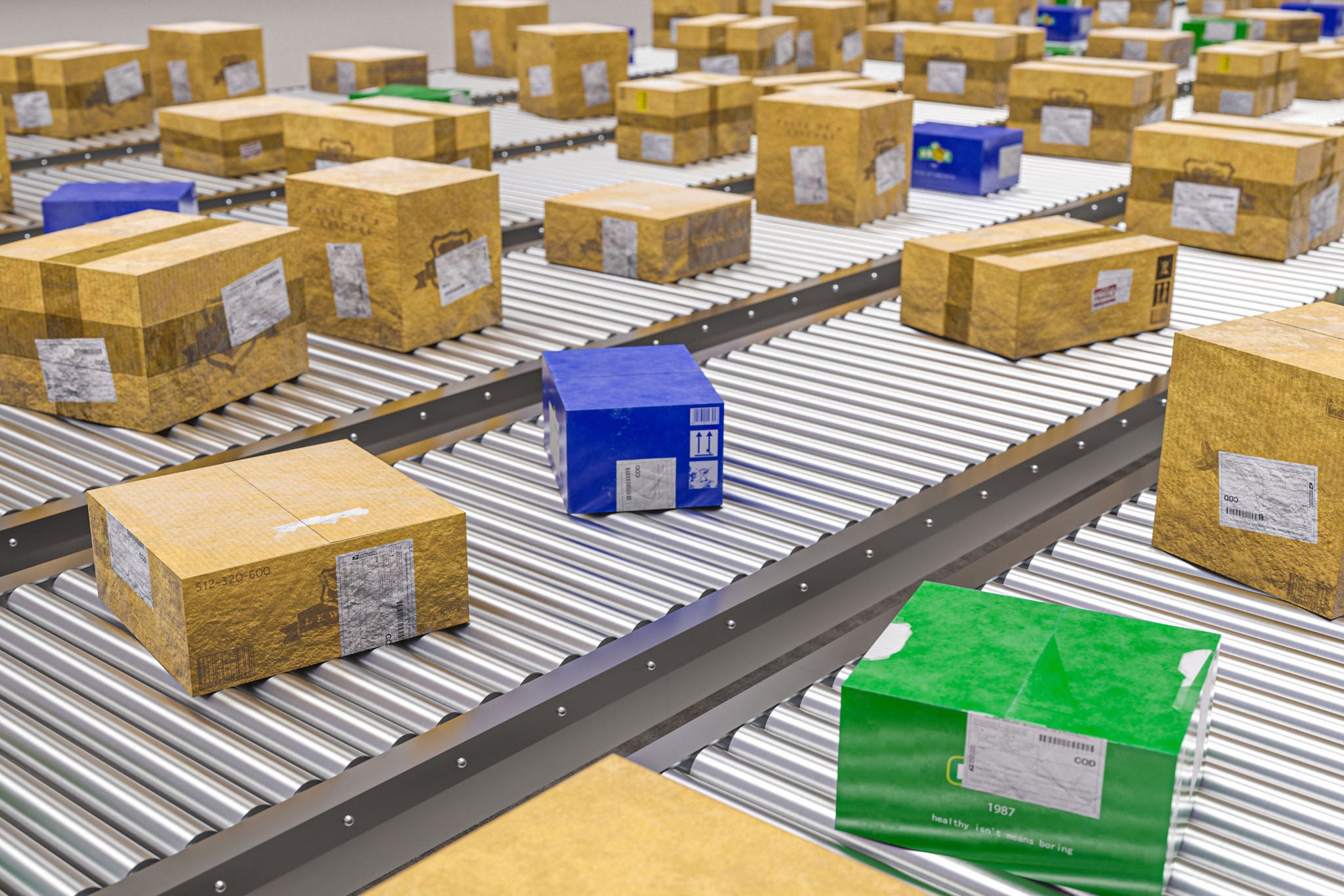 Automaatioon ja logistiikkaan liittyvä konsepti kuljetus- ja valmistusteollisuudessa. 3D-renderöinti.