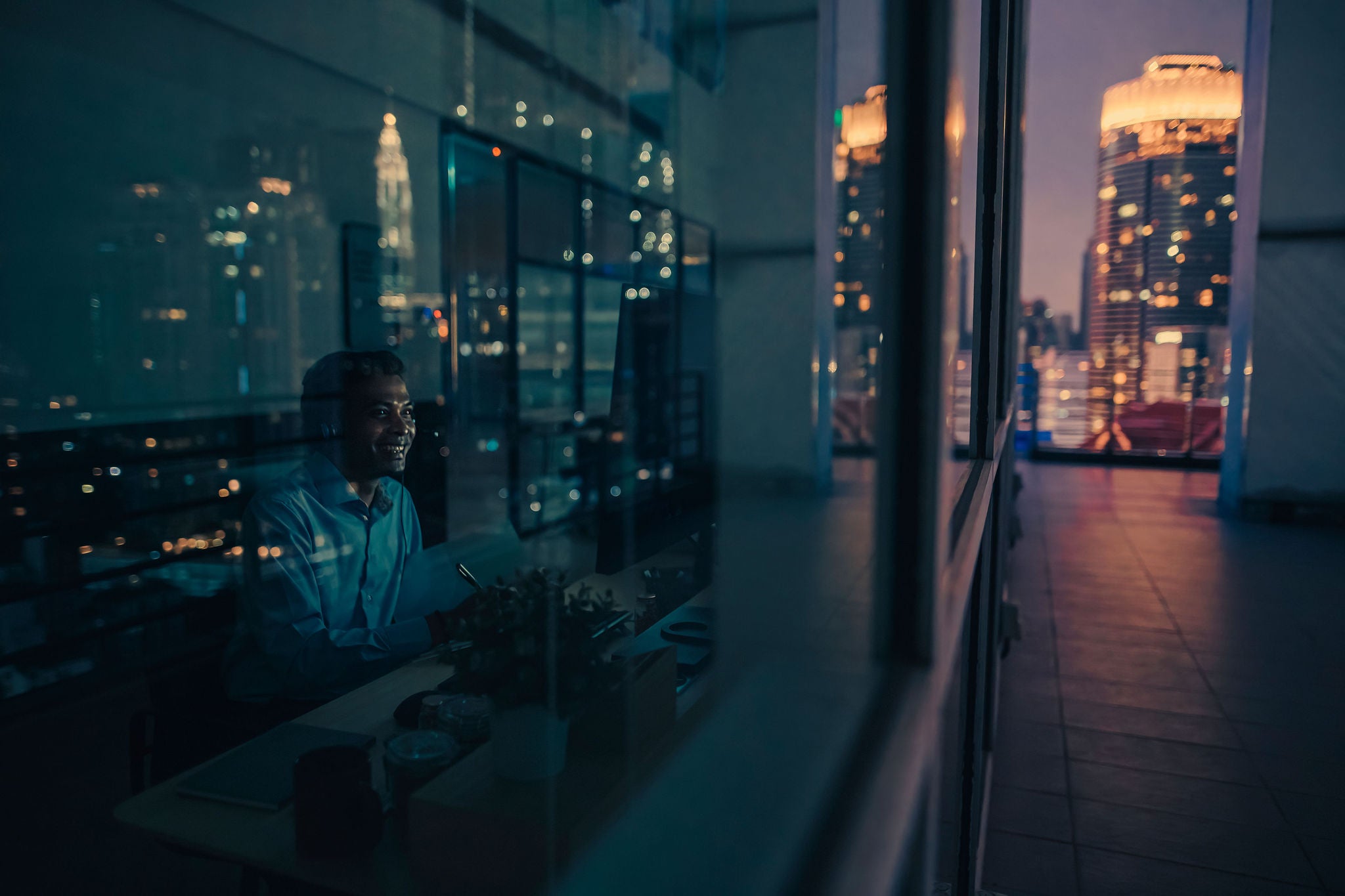 Indian male white collar worker video call