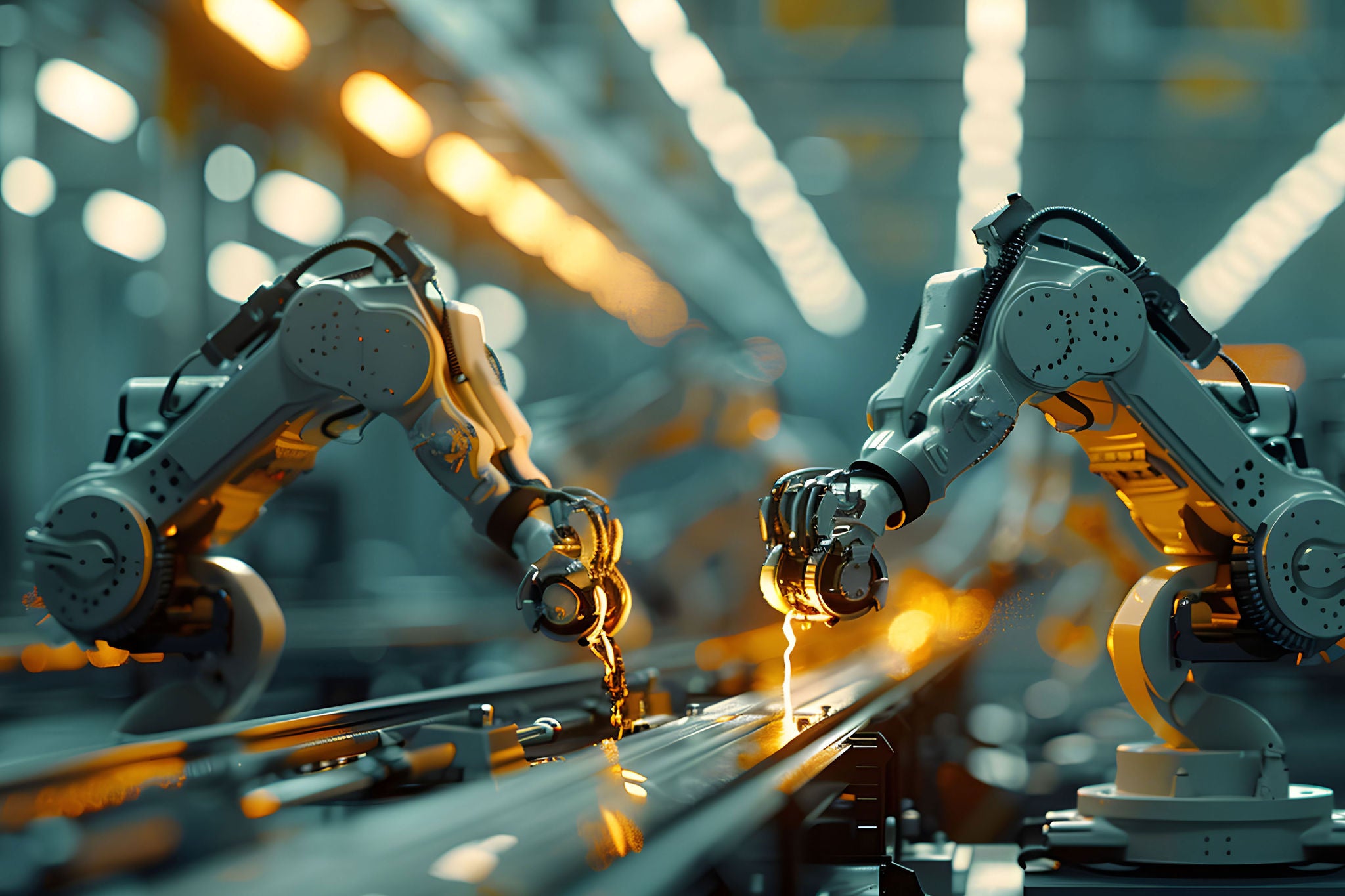 Robotic welding in the industrial factory