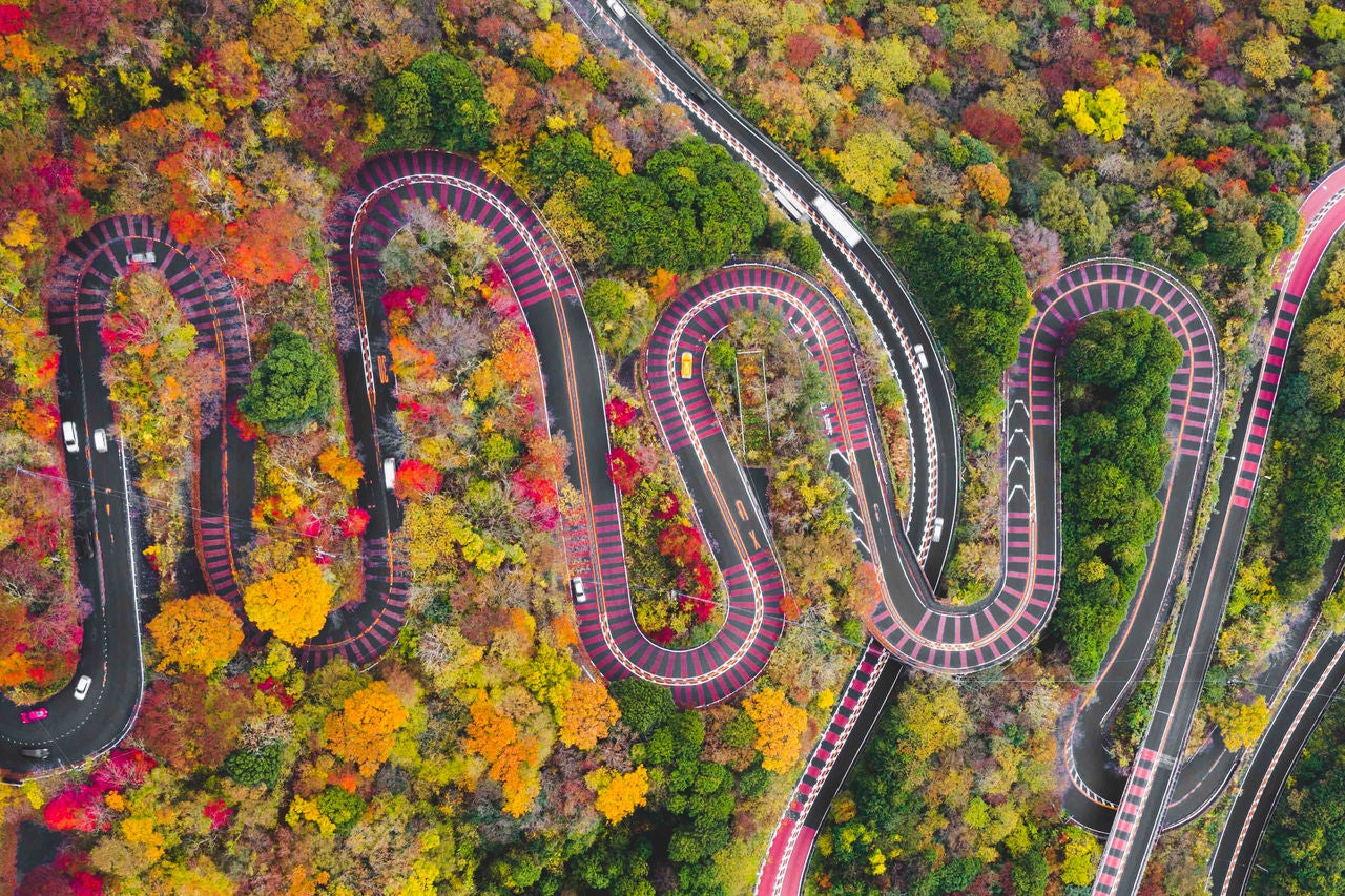 Mountain winding road in autumn