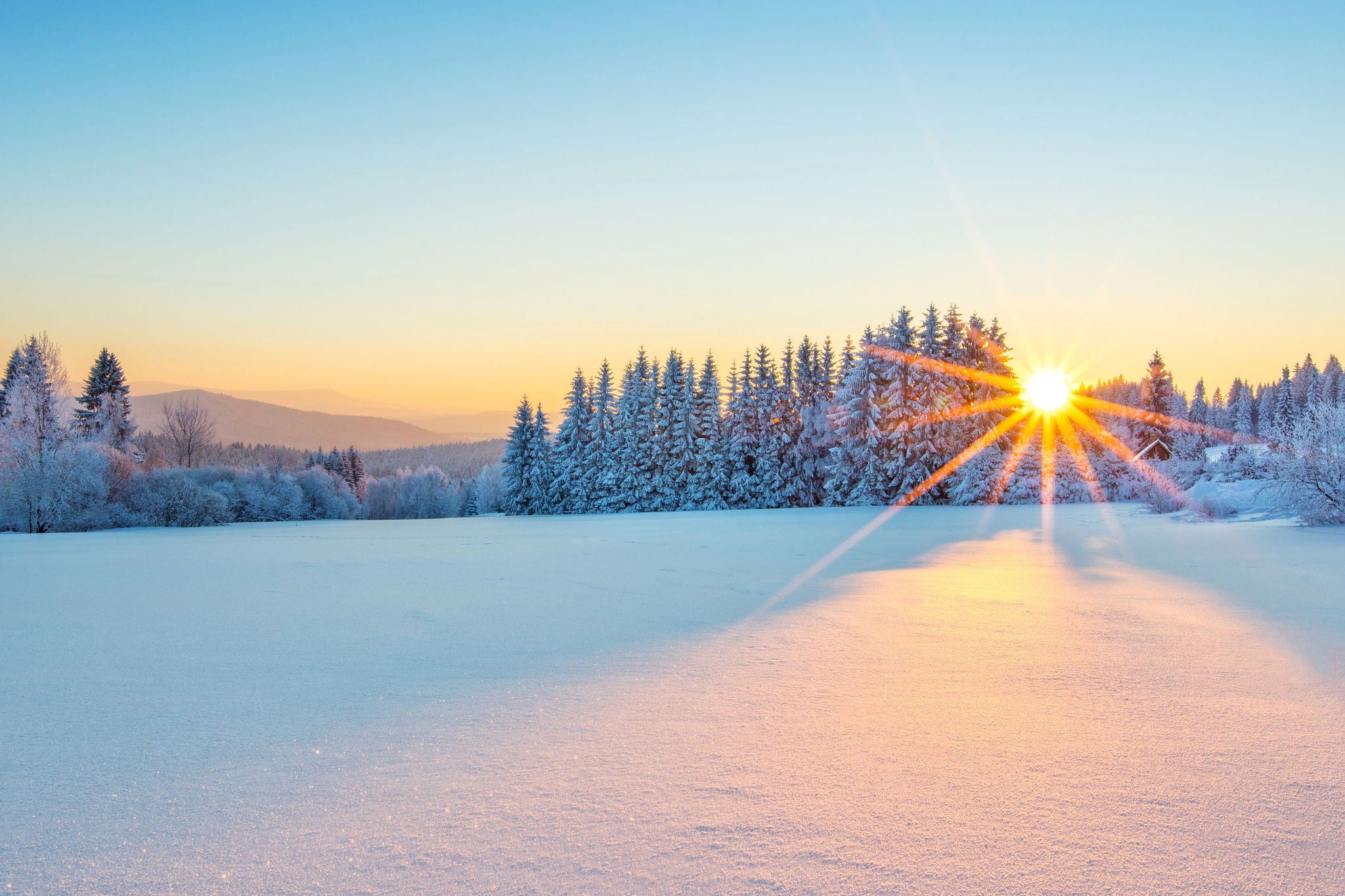 Majestic sunrise in the winter mountains landscape