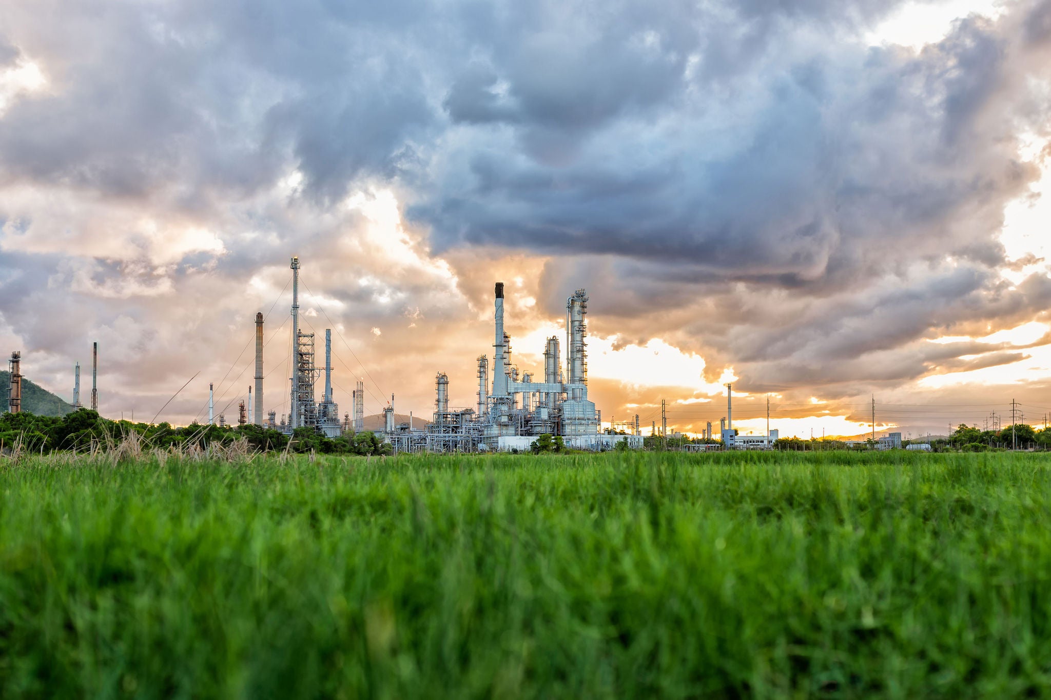 Oil refinery at sunrise