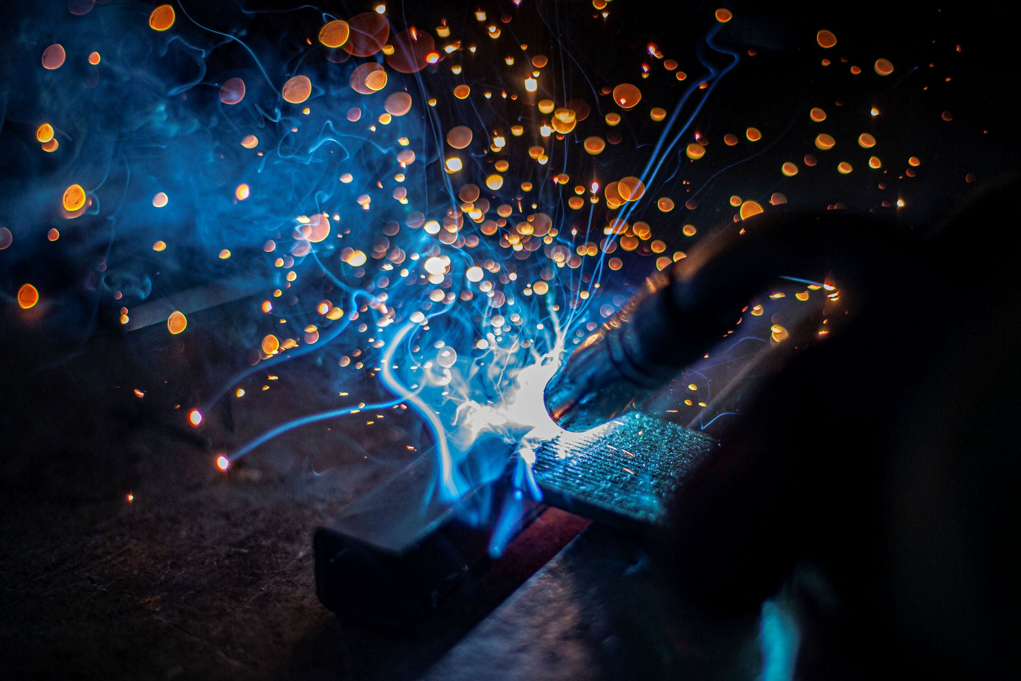 Close up shot of arc welding in progress