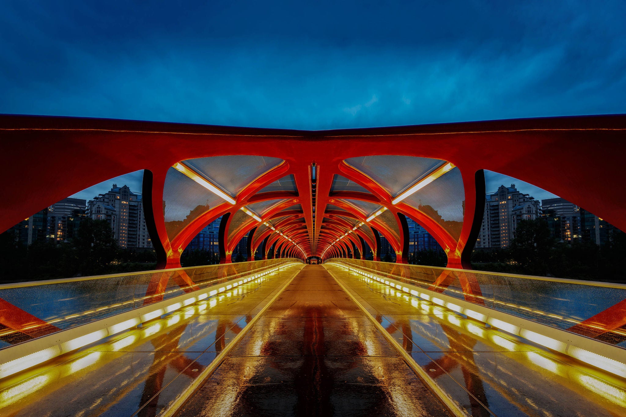 Light on the peace bridge in Calgary at night