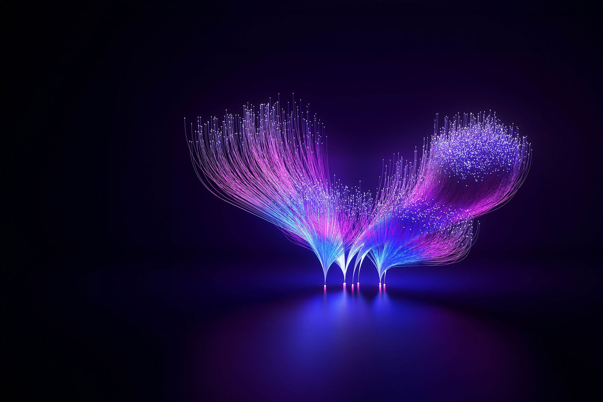 fiber optic cables transmitting data forming a data tree.
