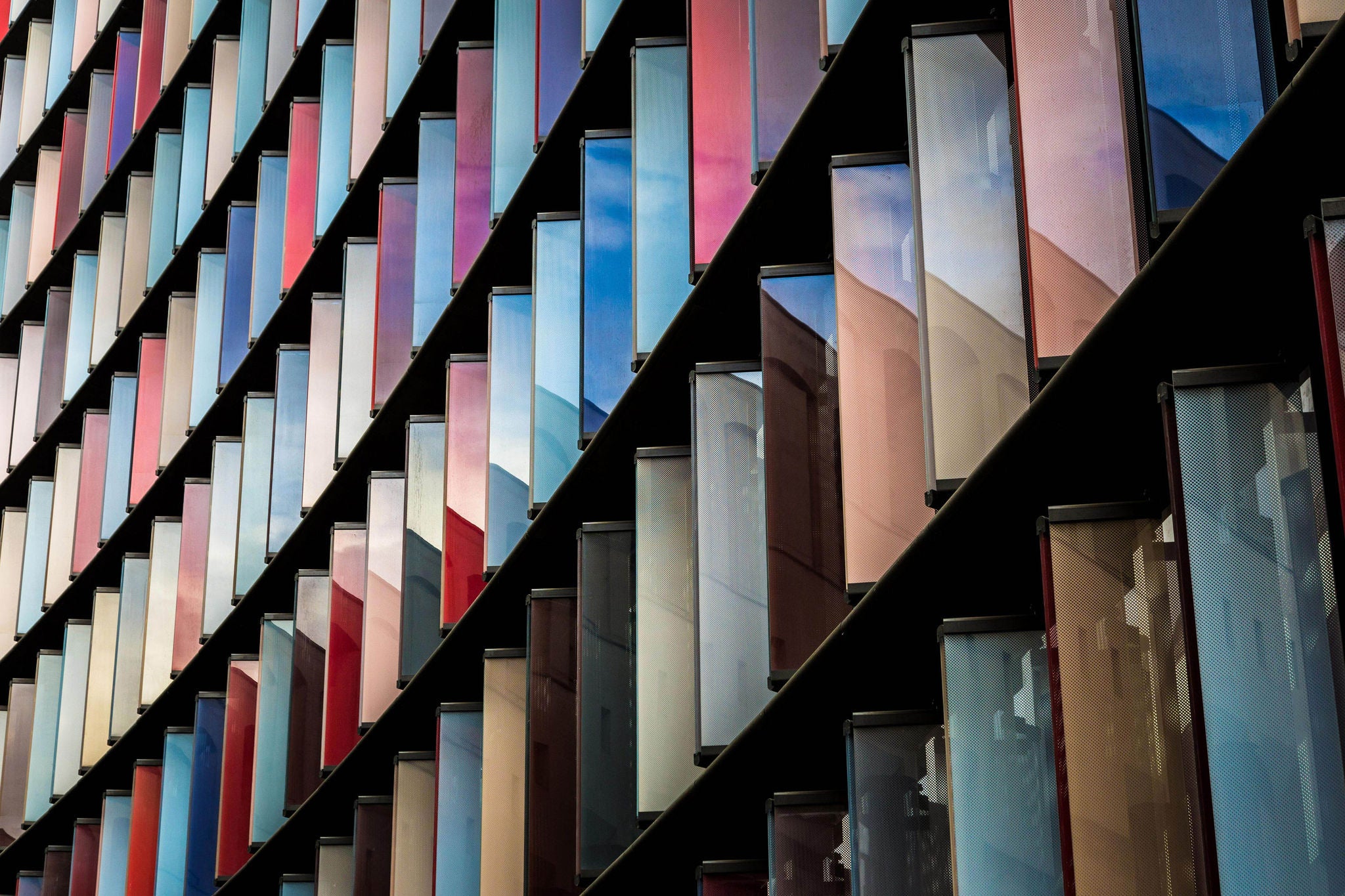 Abstract close up image looking up at contemporary architecture in London, UK.