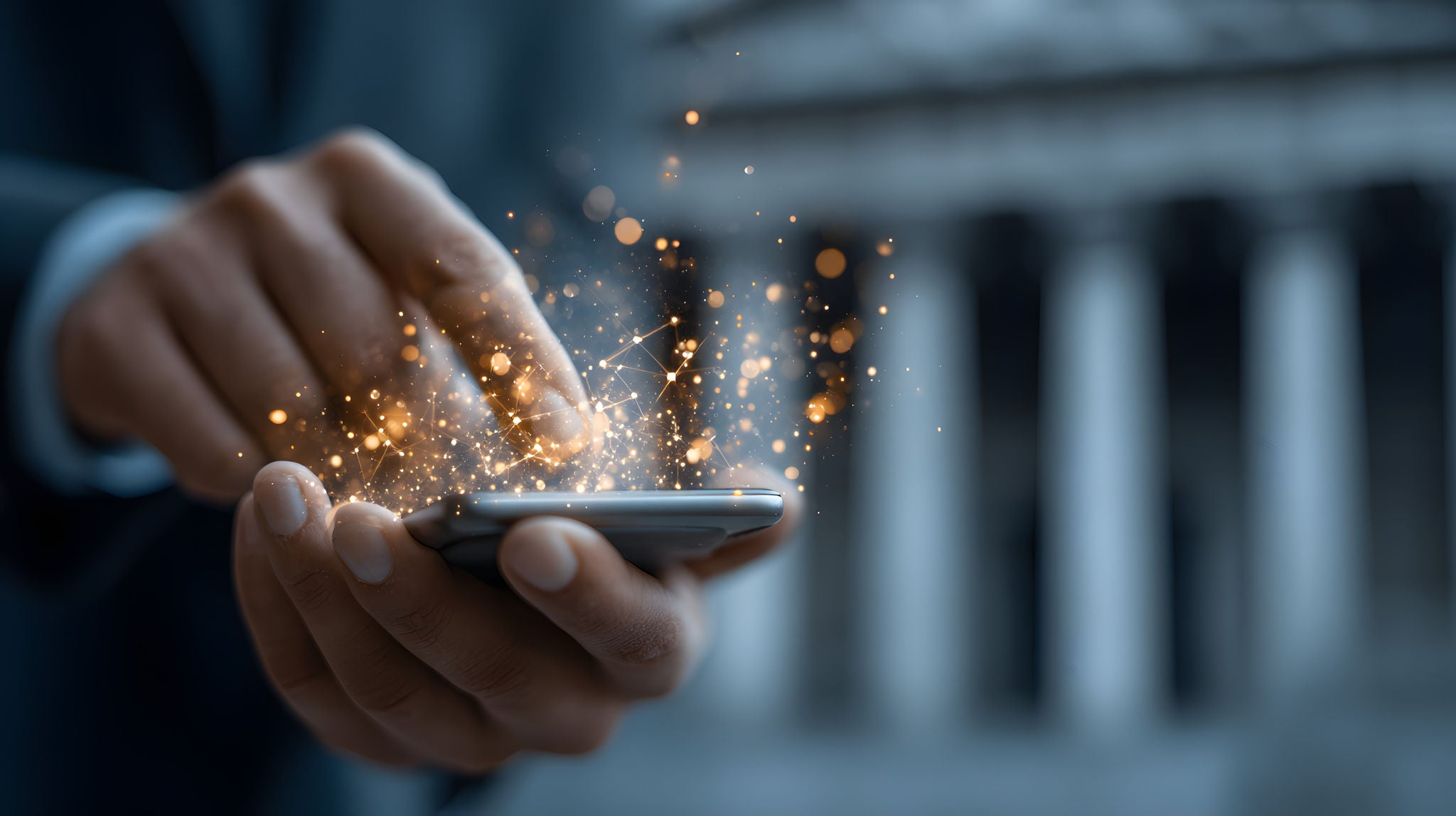 Closeup of a man using a phone