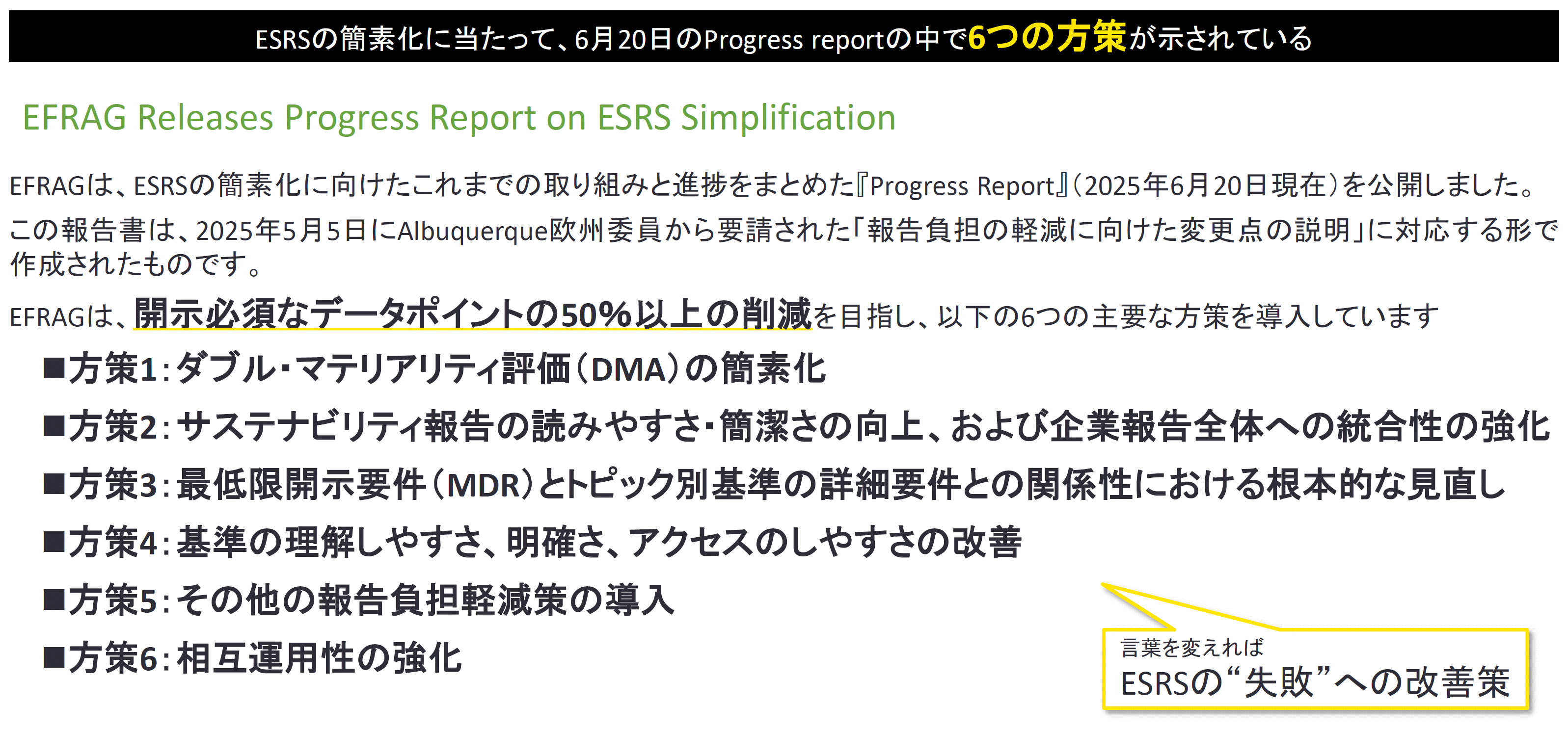 ESRS簡素化のための６つの方策