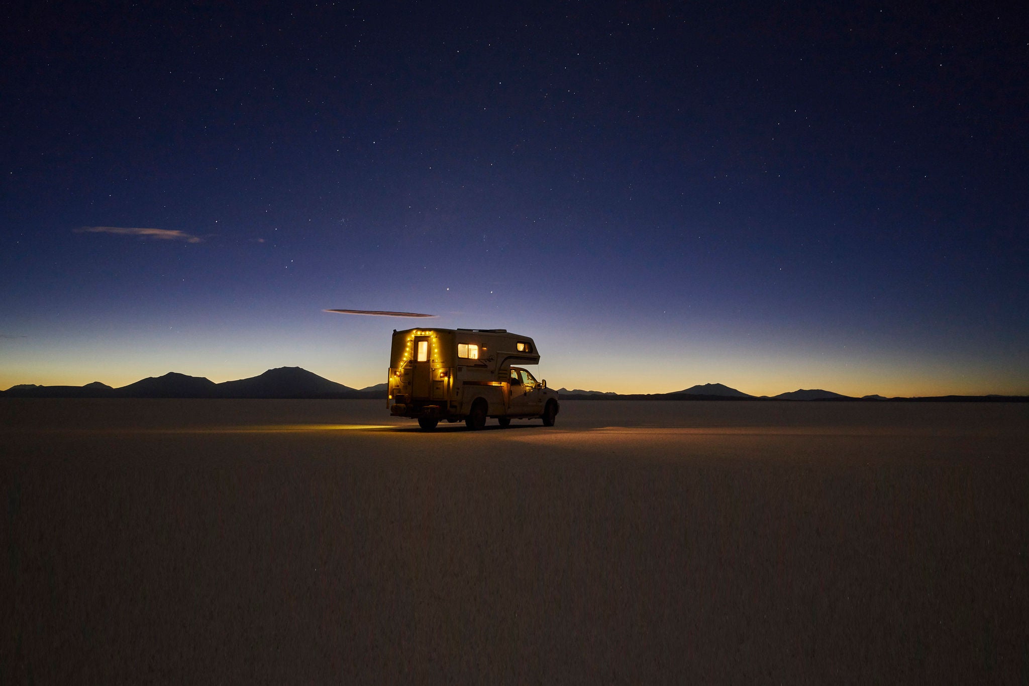 Vehicle dusk salt flats bolivia