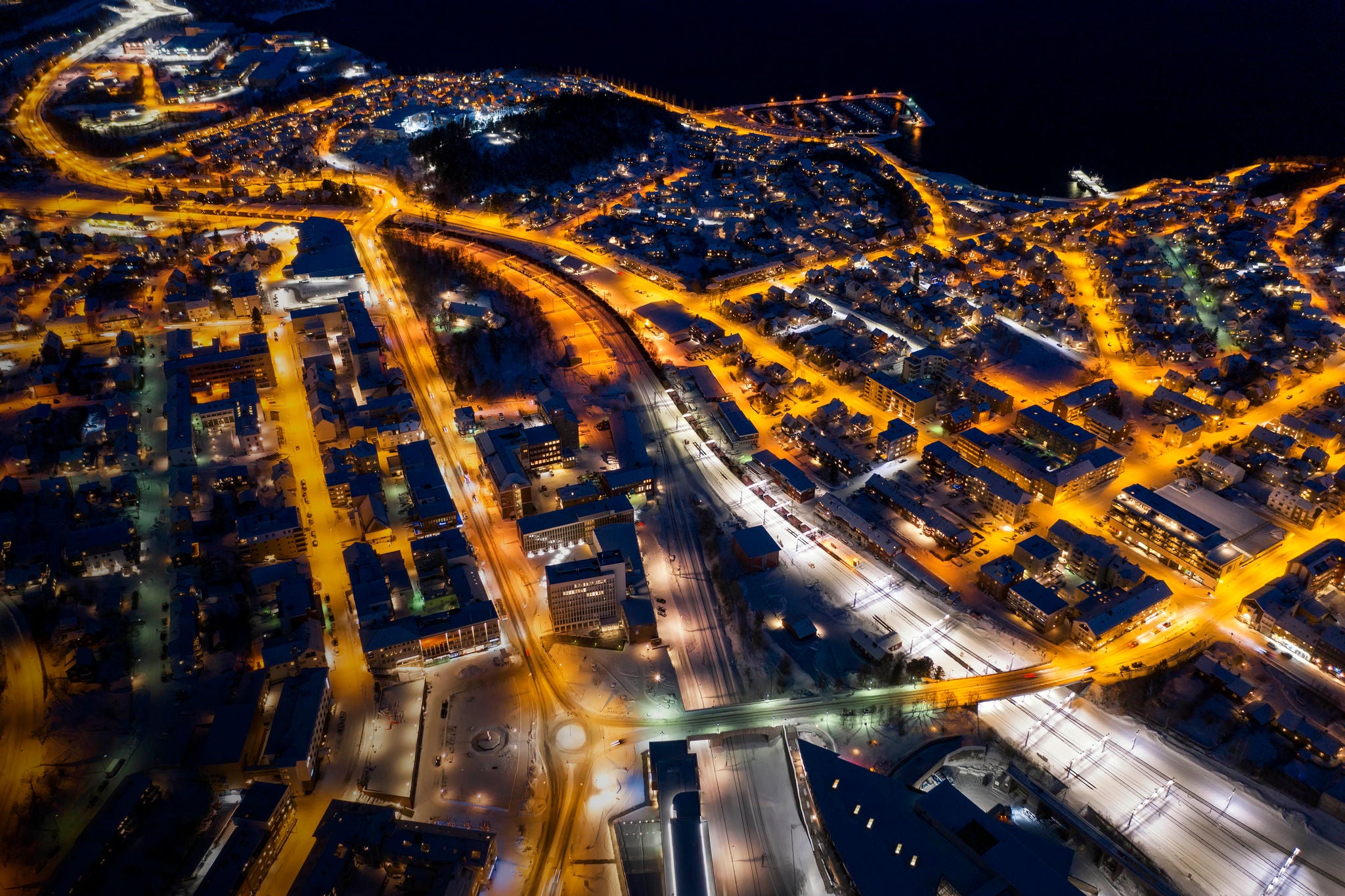 Night view of narvik cityscape