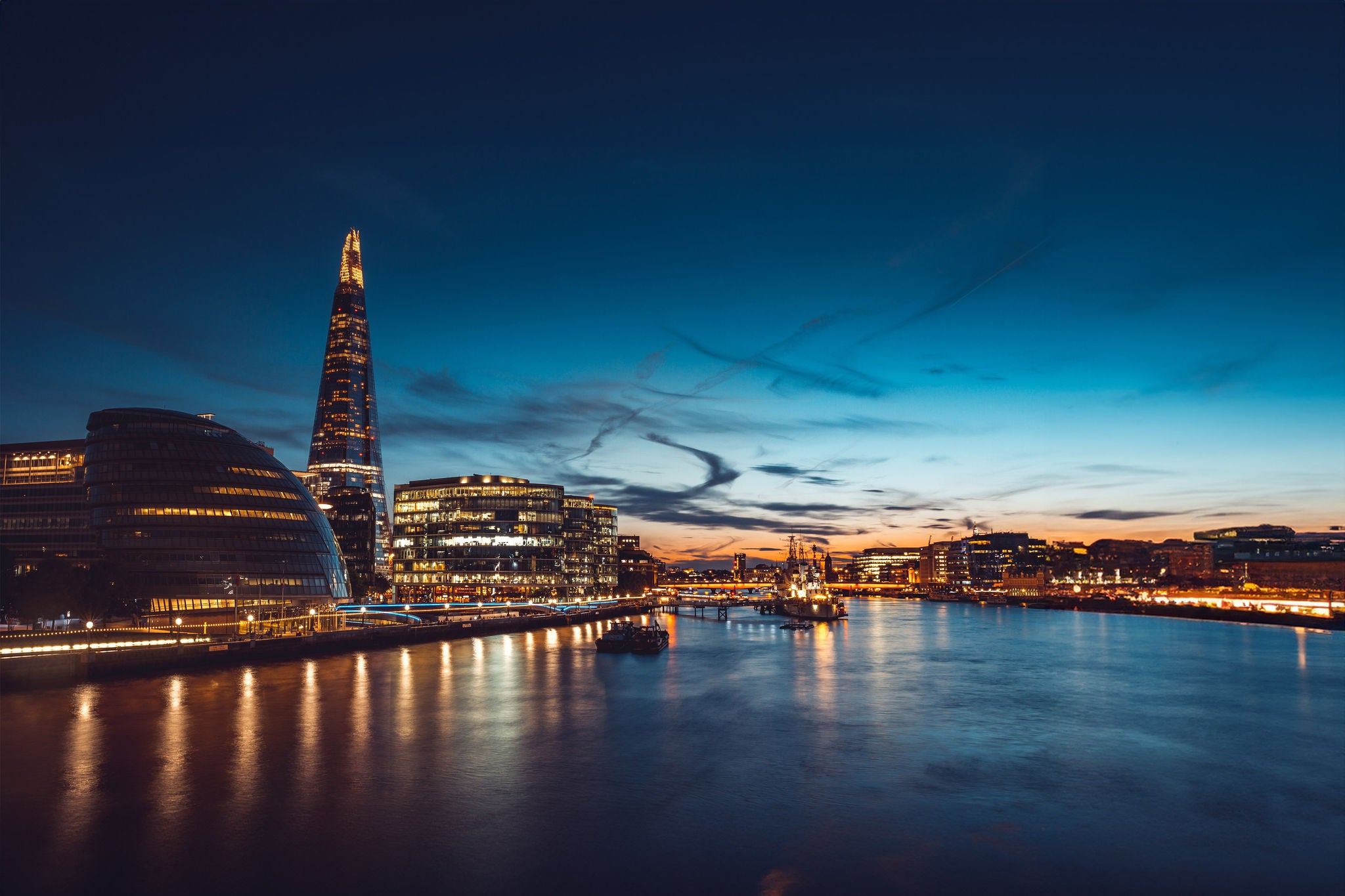 Banks of river Thames after sunrise