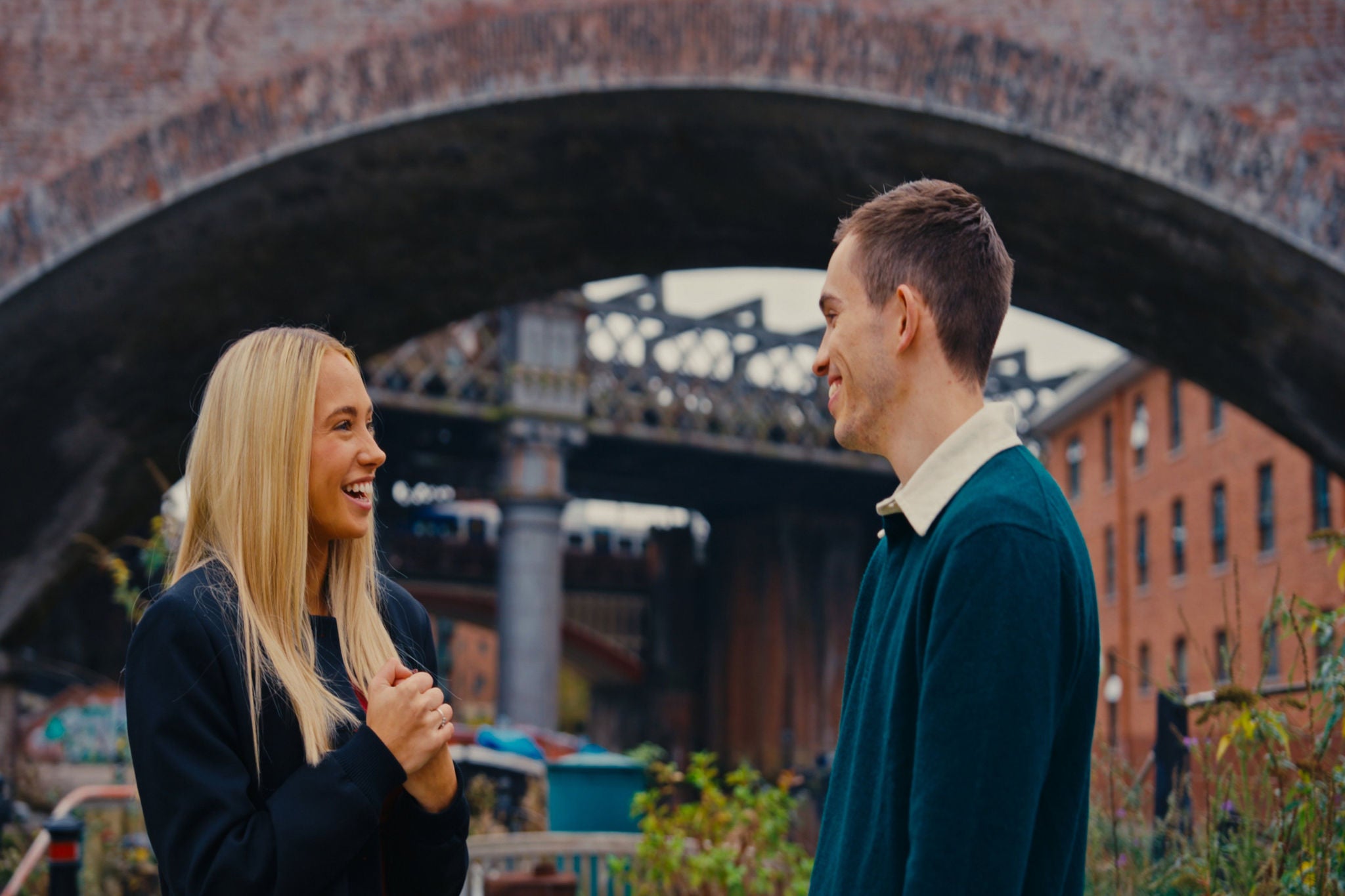 Colleagues connecting outdoors