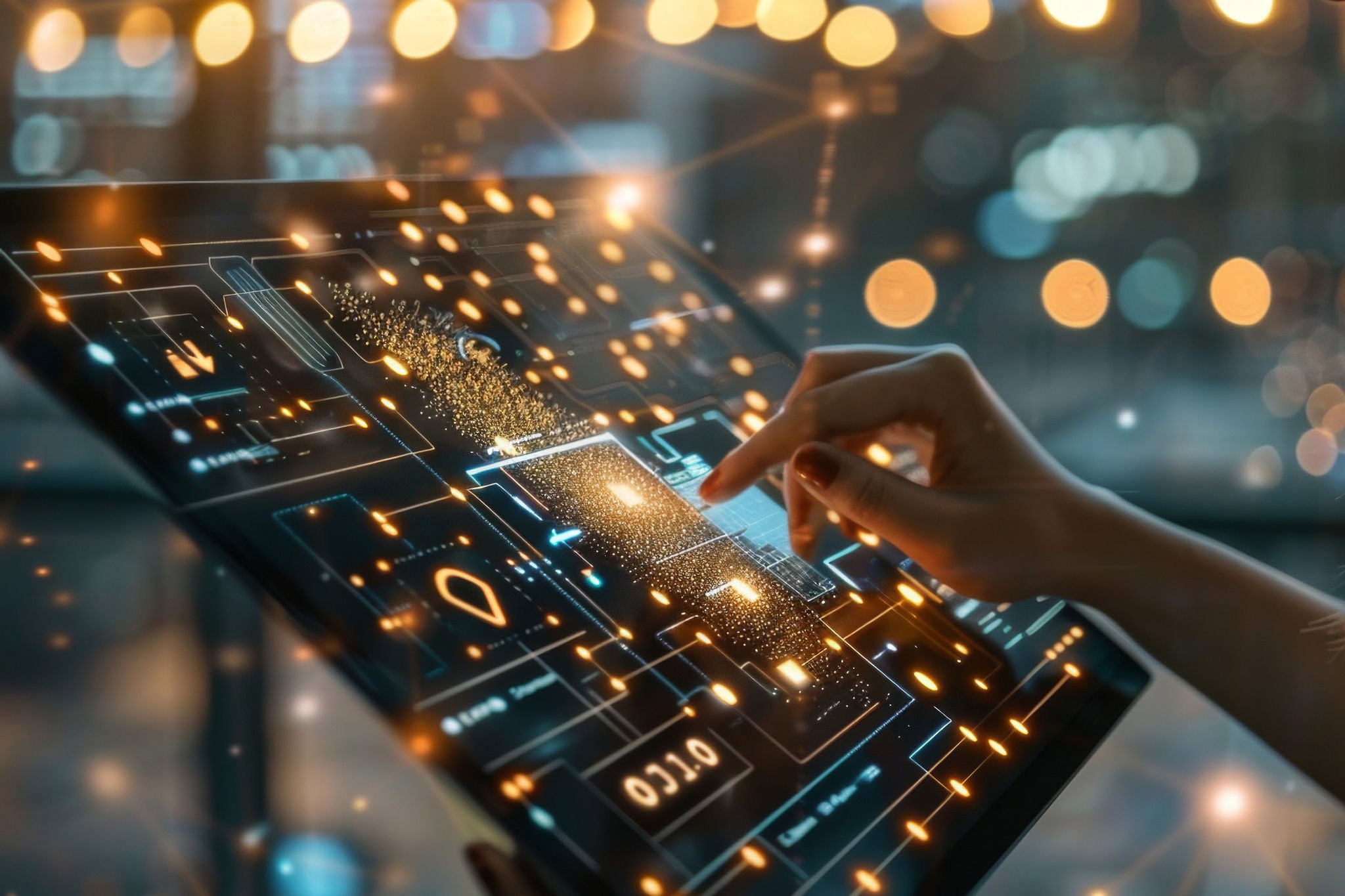 Futuristic Interface Interaction - Woman Using Advanced Touchscreen Technology
