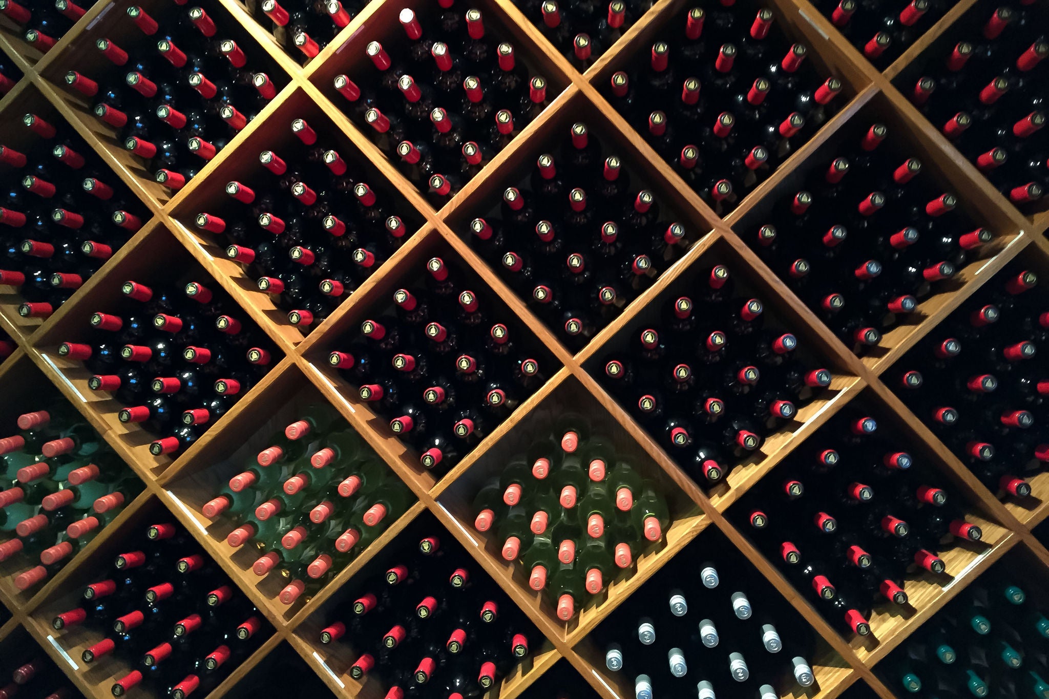 close-up of wine bottles in shop