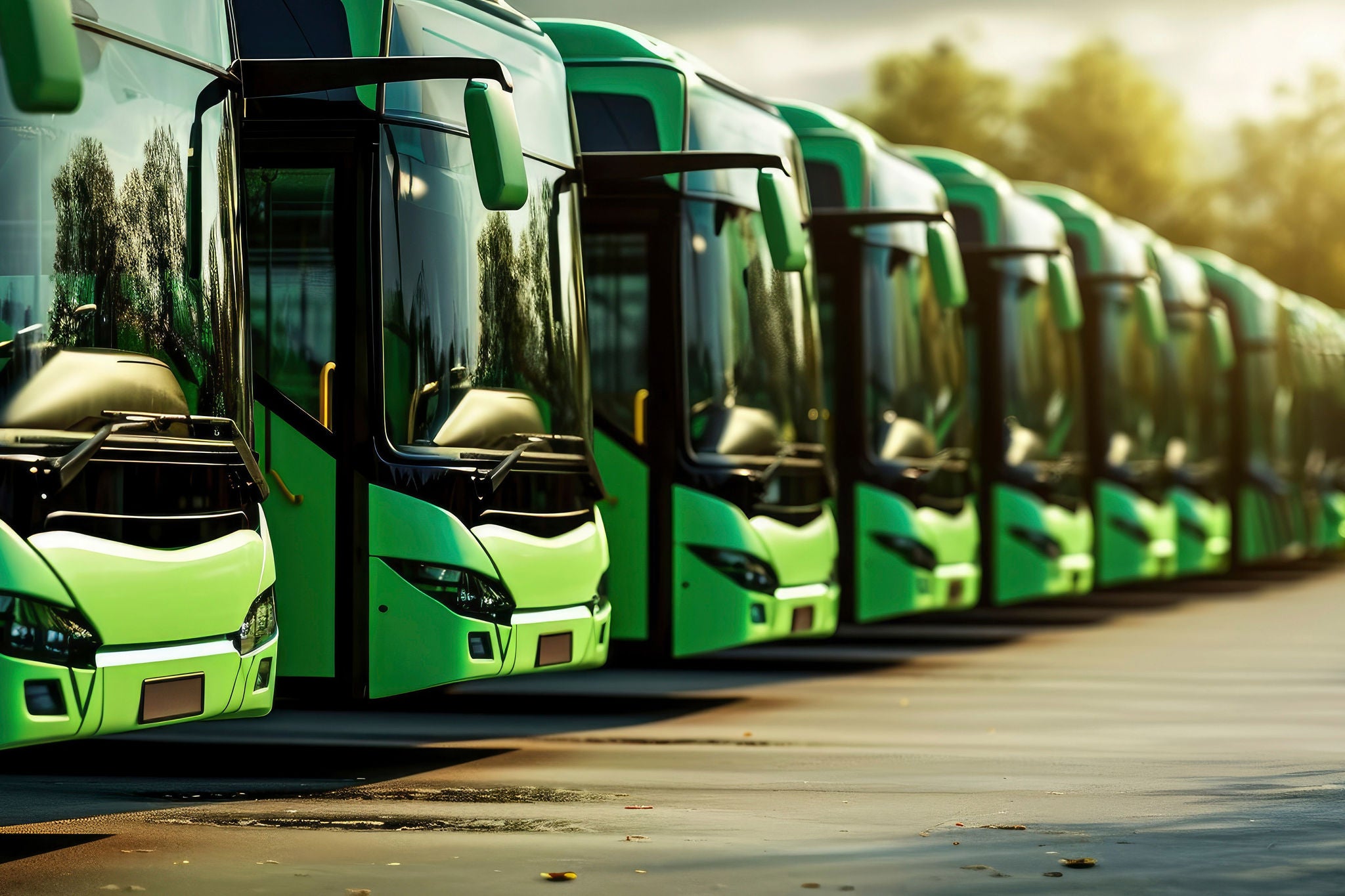 Parkerede busser på række
