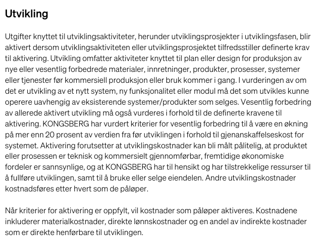 Praksiseksempel 7: Note 14 Immaterielle eiendeler, Kongsberg Gruppen ASA