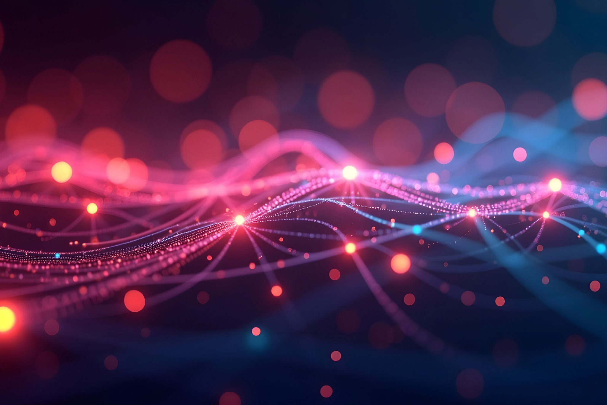 An enchanting array of vibrant light particles flows in harmonious streams, creating an abstract symphony. This digital artwork reveals dynamic patterns and colors, inviting awe.