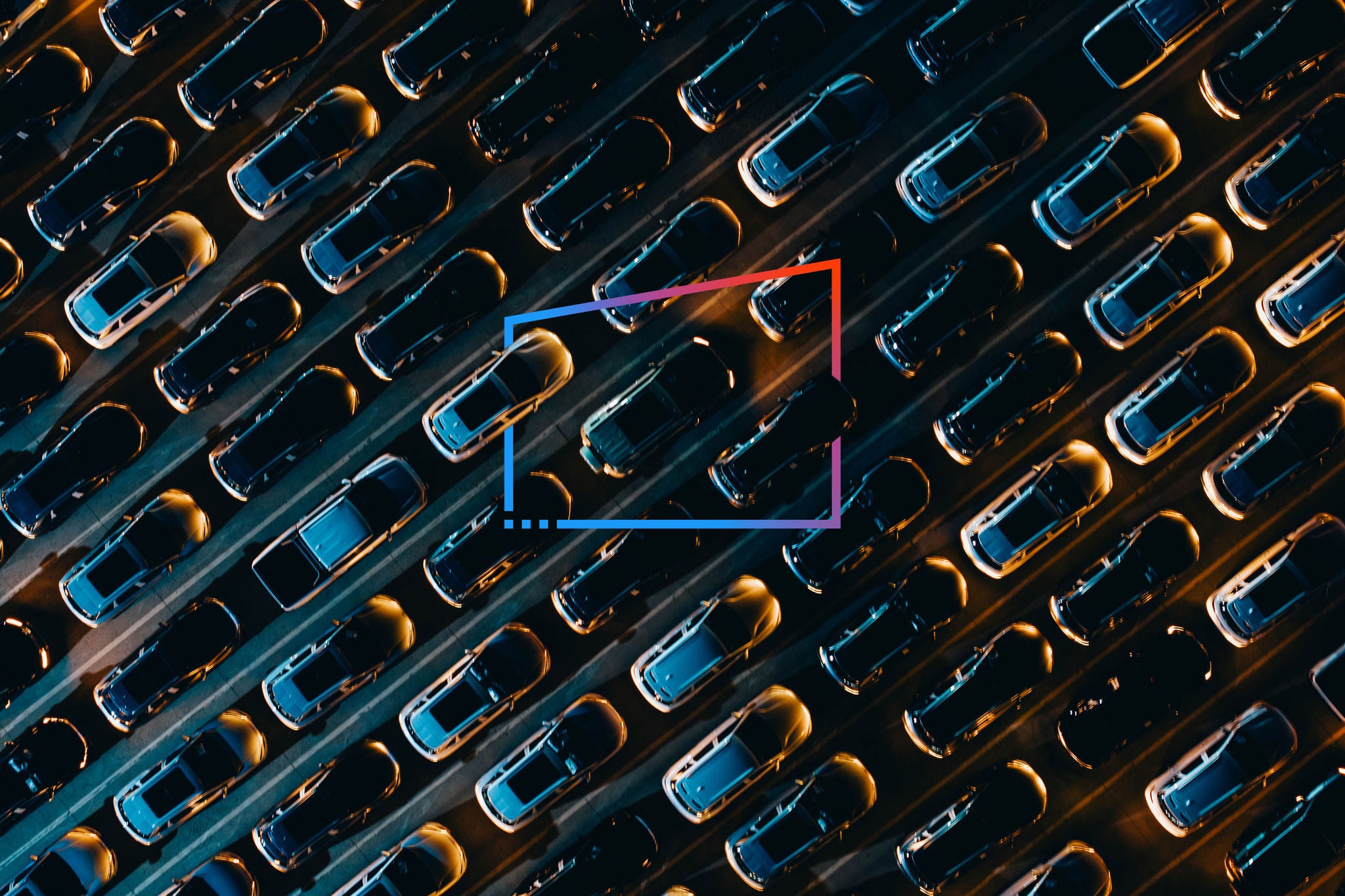 Aerial view of cars undergoing various technical tests at night.